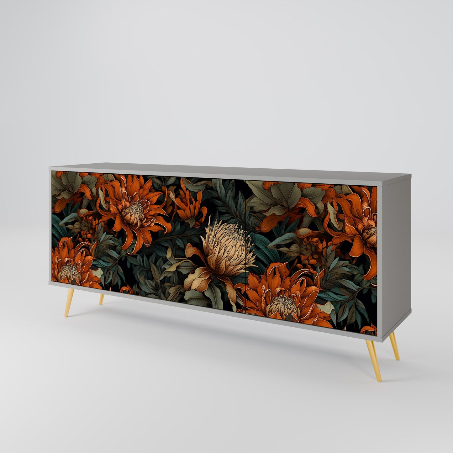 Credenza a 3 ante DAWN BLOOM in finitura grigia