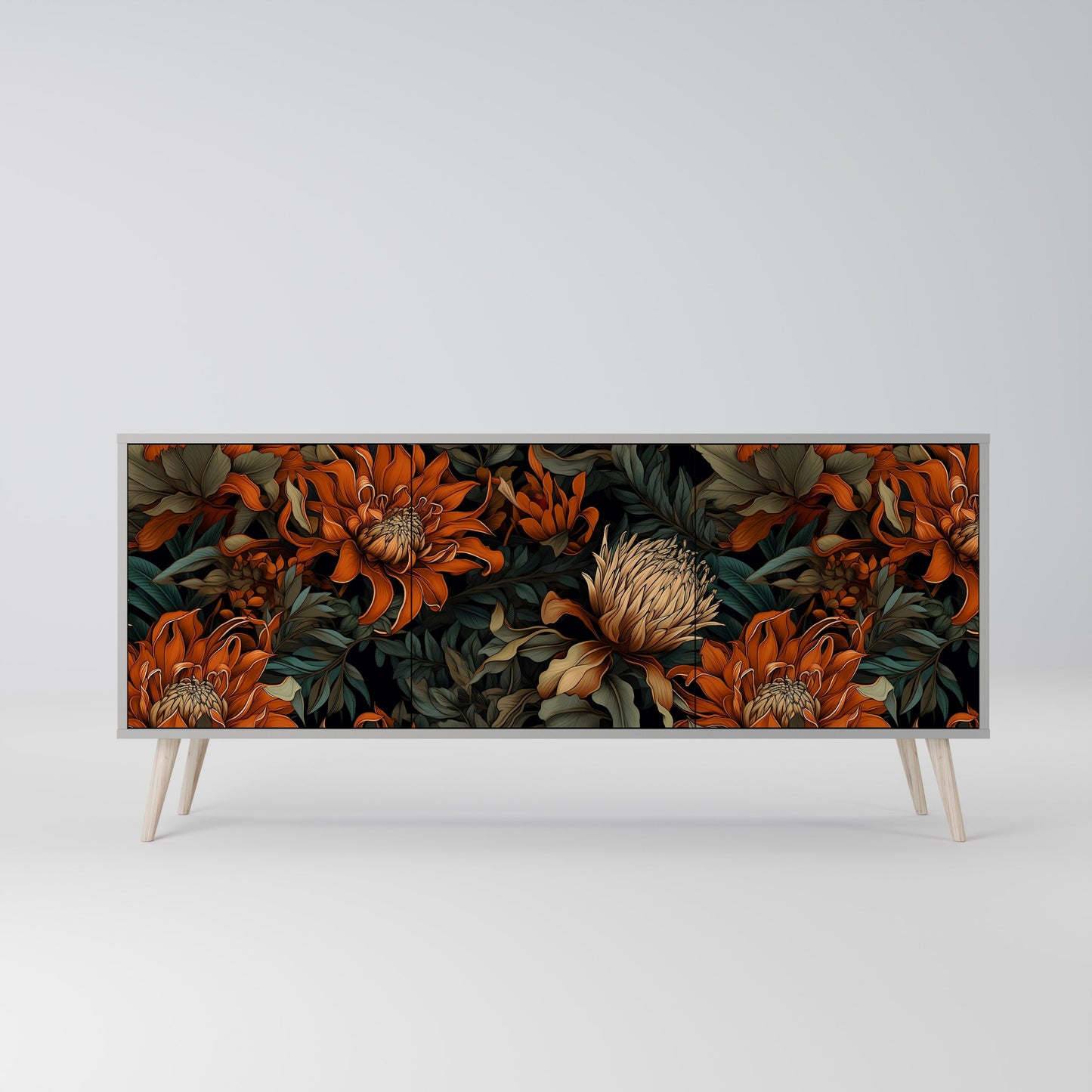 Credenza a 3 ante DAWN BLOOM in finitura grigia