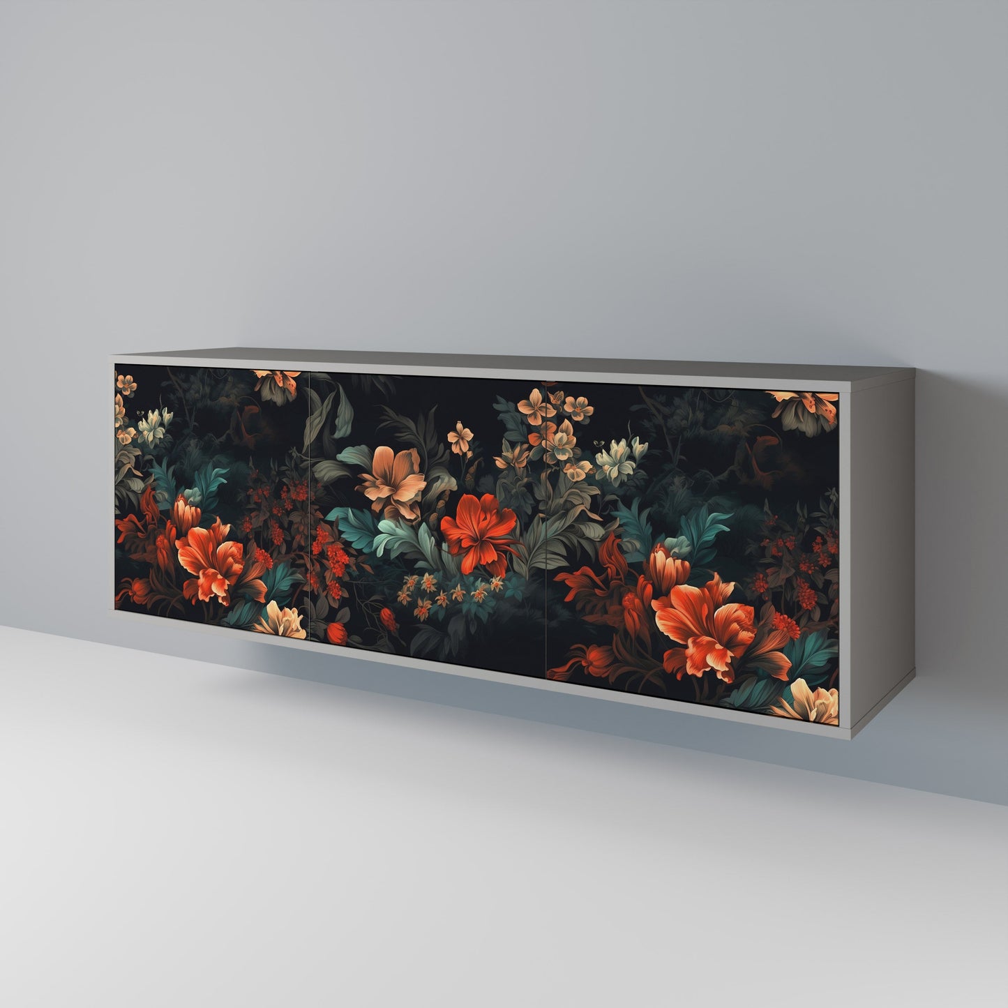 IMAGINARY BLOSSOM 3-Door Sideboard in Grey Finish