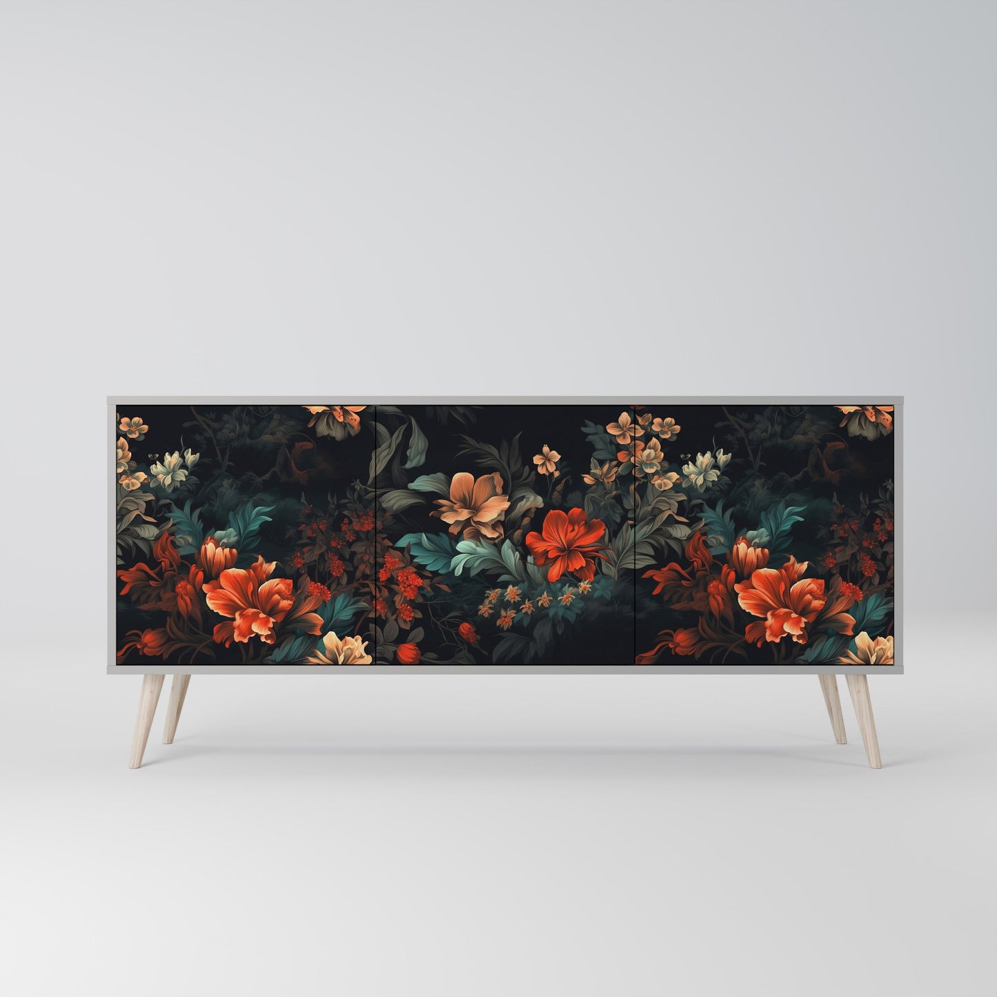 IMAGINARY BLOSSOM 3-Door Sideboard in Grey Finish