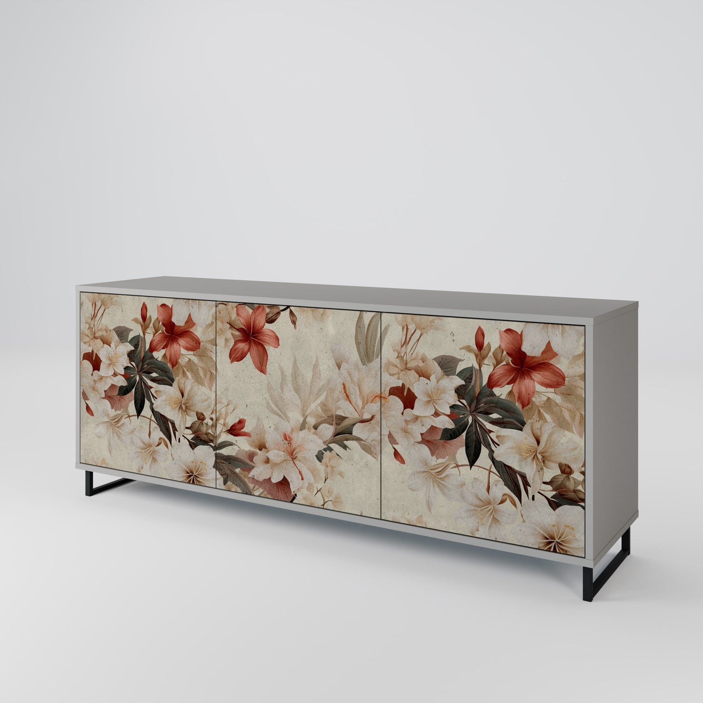 PETAL HARMONY 3-Door Sideboard in Grey Finish