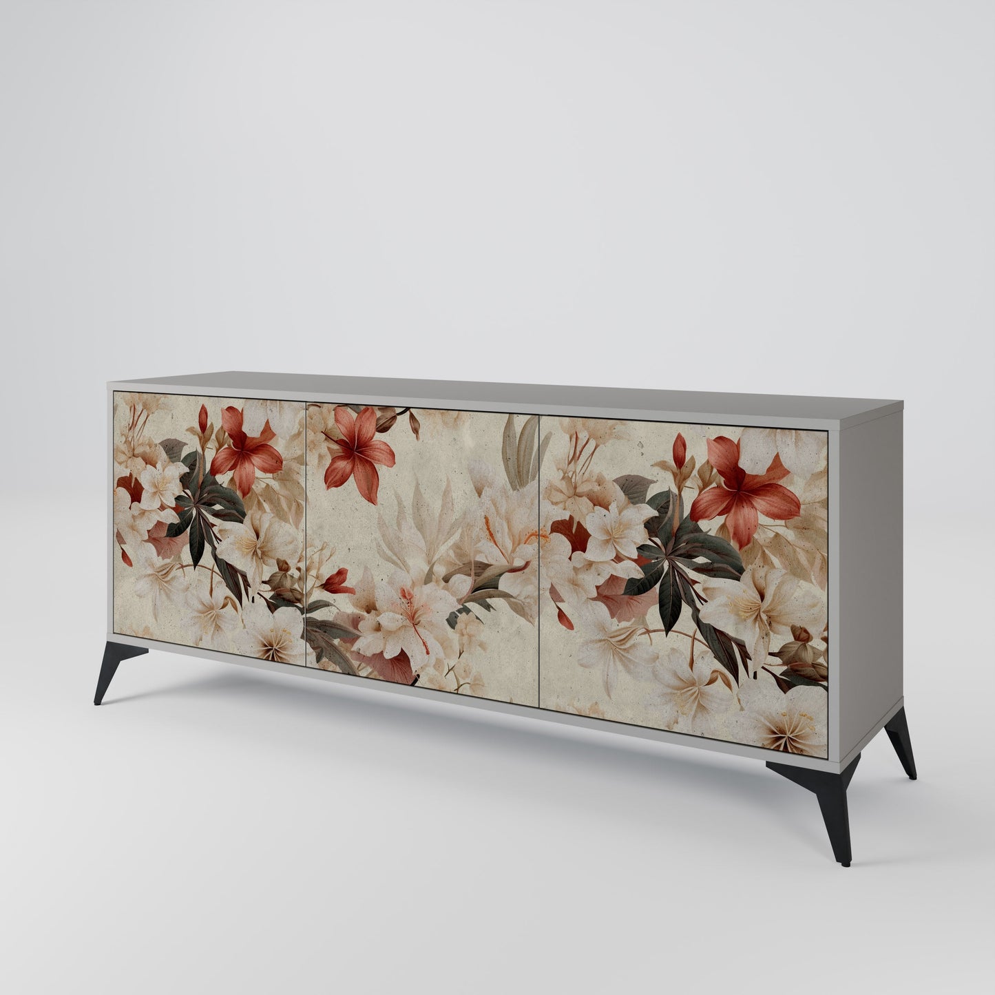 PETAL HARMONY 3-Door Sideboard in Grey Finish