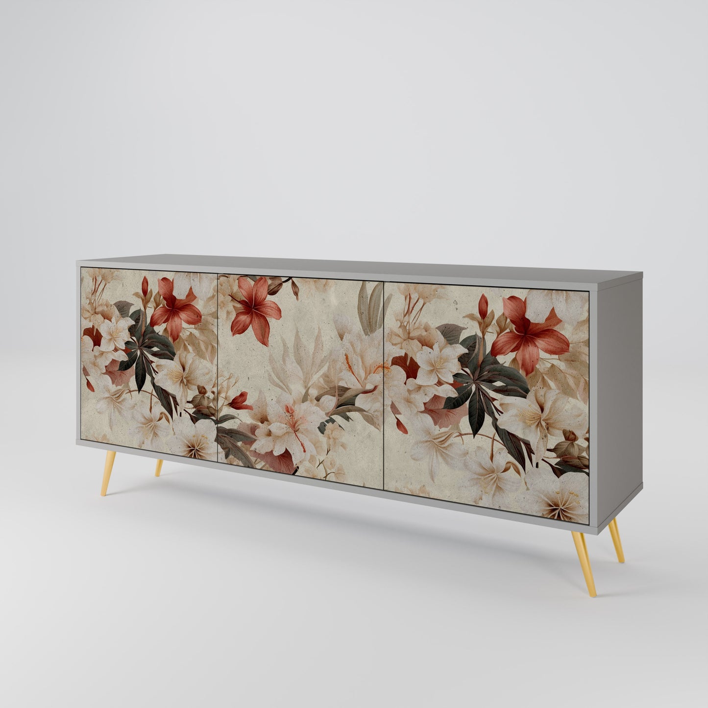 PETAL HARMONY 3-Door Sideboard in Grey Finish