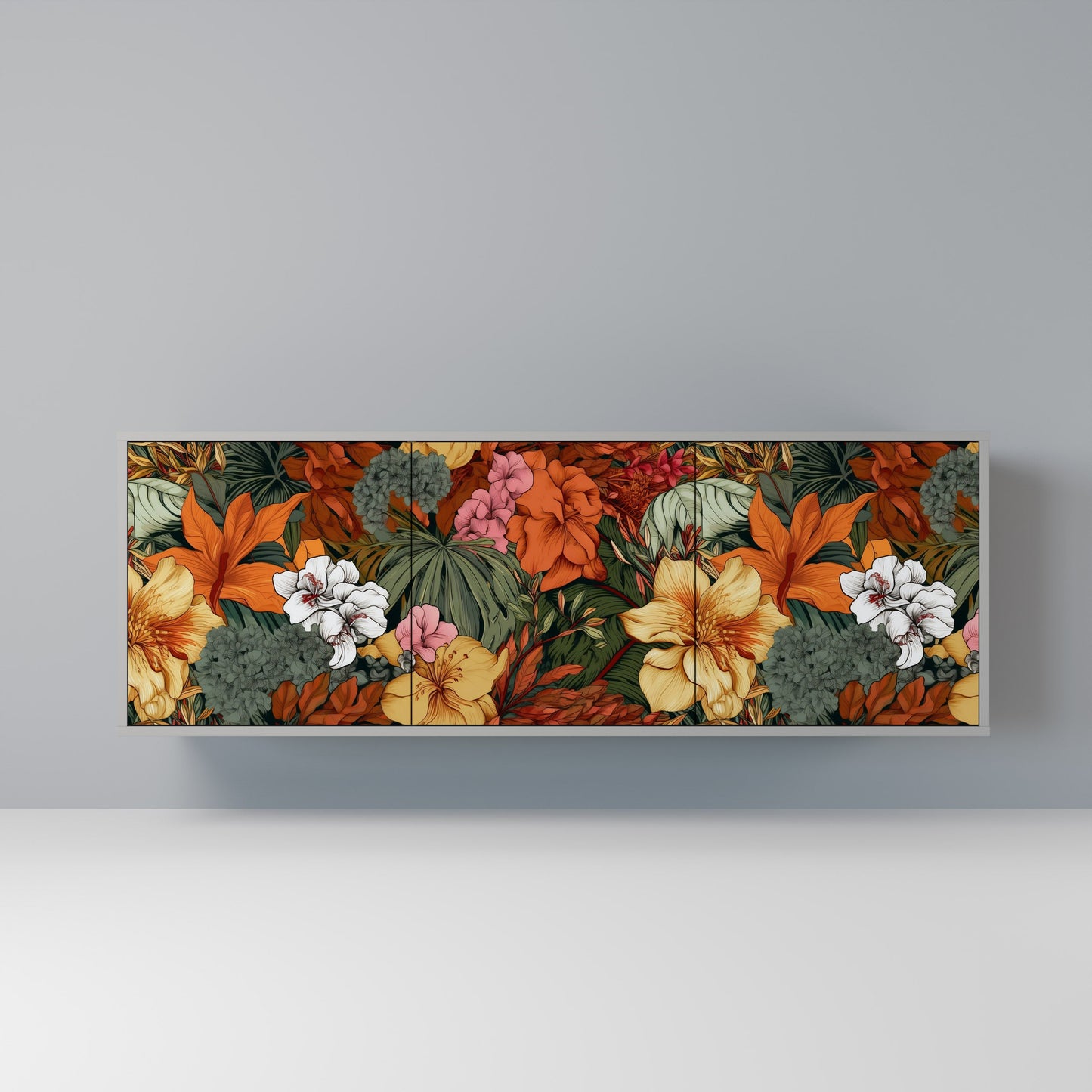 Credenza RADIANT FLORA a 3 ante in finitura grigia