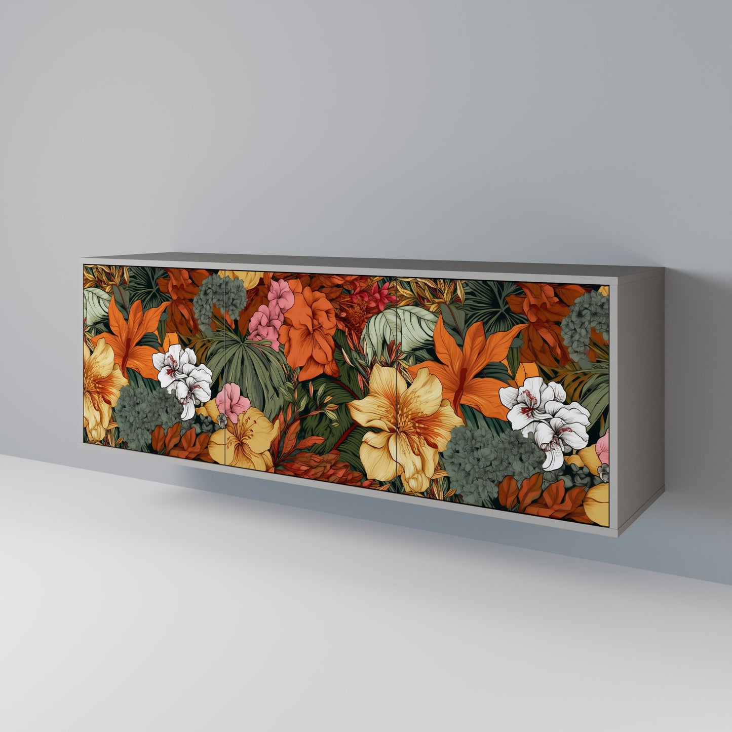 Credenza RADIANT FLORA a 3 ante in finitura grigia