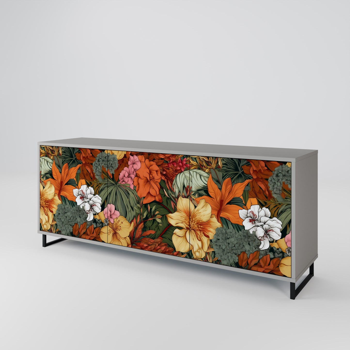 Credenza RADIANT FLORA a 3 ante in finitura grigia