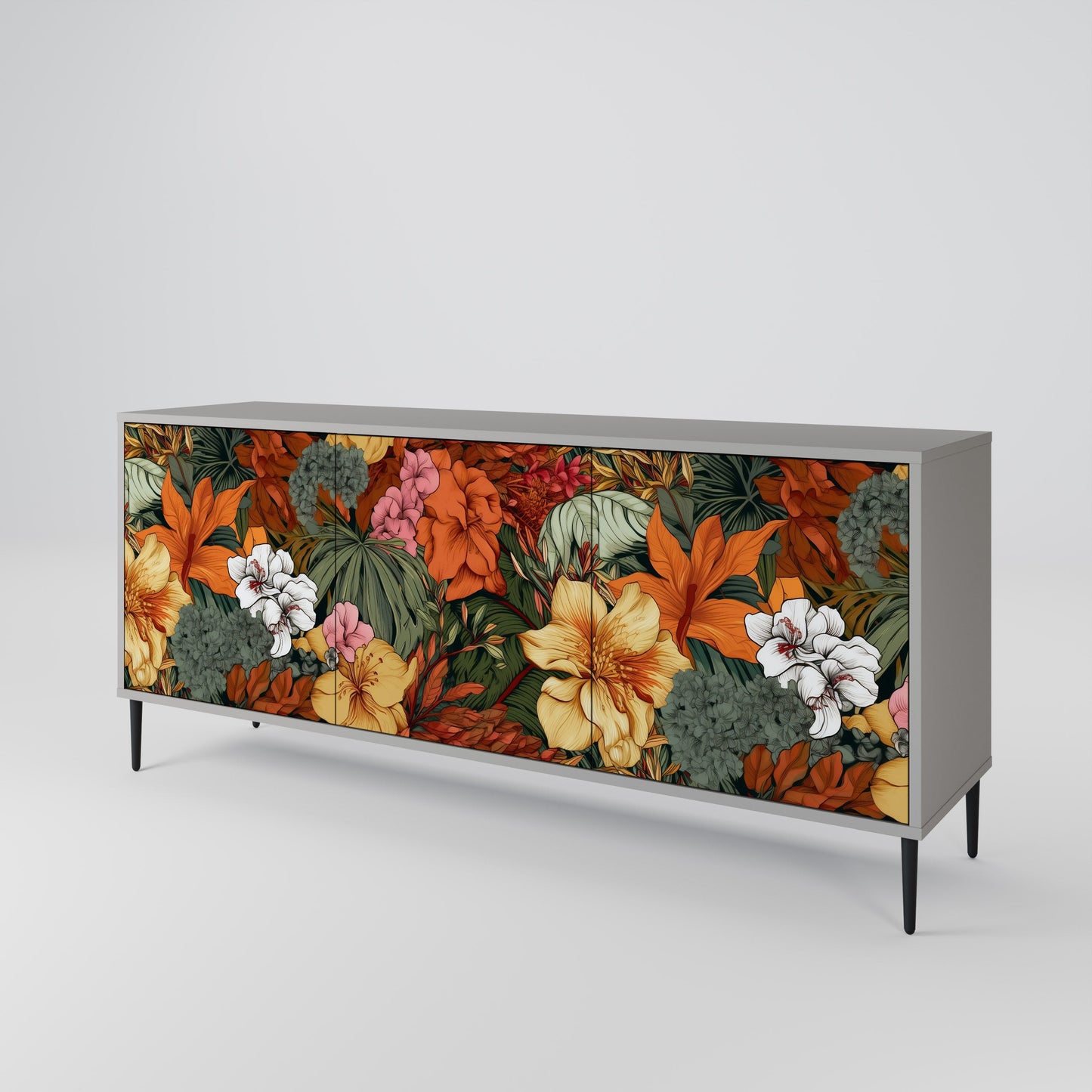 Credenza RADIANT FLORA a 3 ante in finitura grigia