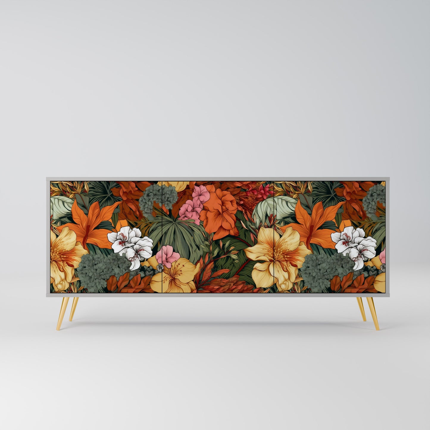 Credenza RADIANT FLORA a 3 ante in finitura grigia