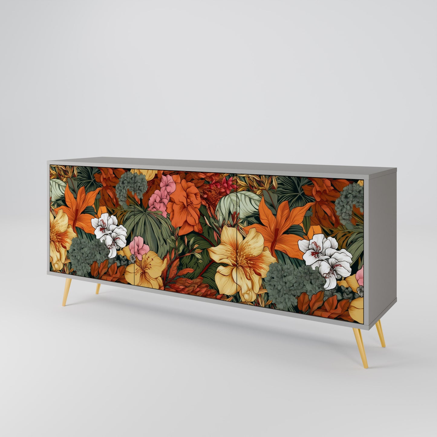 Credenza RADIANT FLORA a 3 ante in finitura grigia