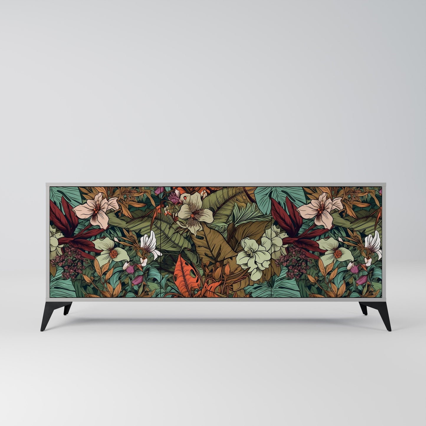BOTANICAL EMERGENCE 3-Door Sideboard in Grey Finish