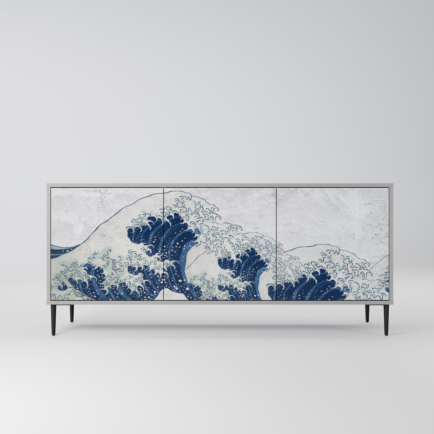 THE GREAT WAVE AT KANAGAWA 3-Door Sideboard in Grey Finish