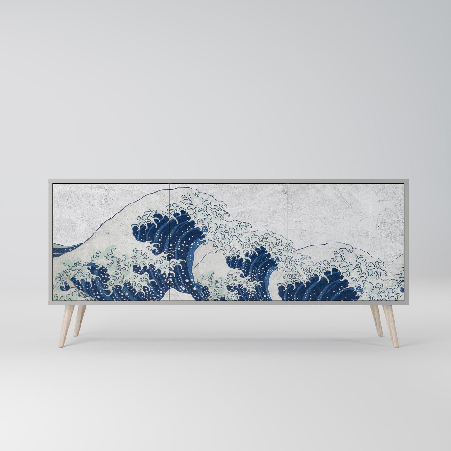 THE GREAT WAVE AT KANAGAWA 3-Door Sideboard in Grey Finish