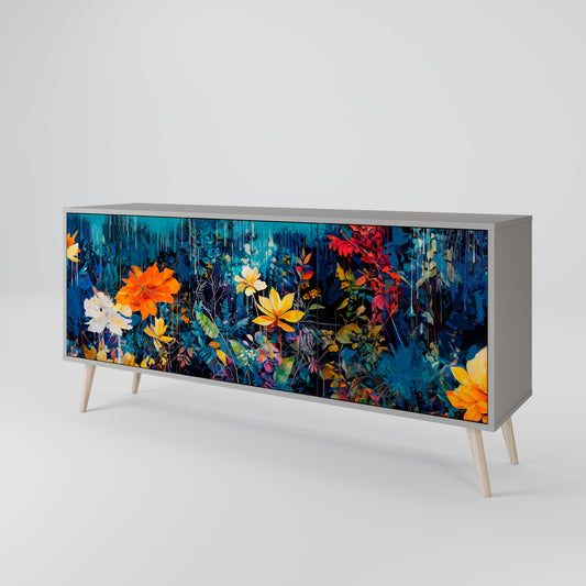 Credenza a 3 ante MIDNIGHT BLOSSOM in finitura grigia