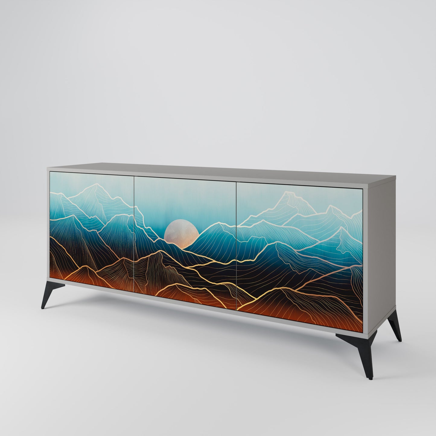LUNAR SECRETS 3-Door Sideboard in Grey Finish