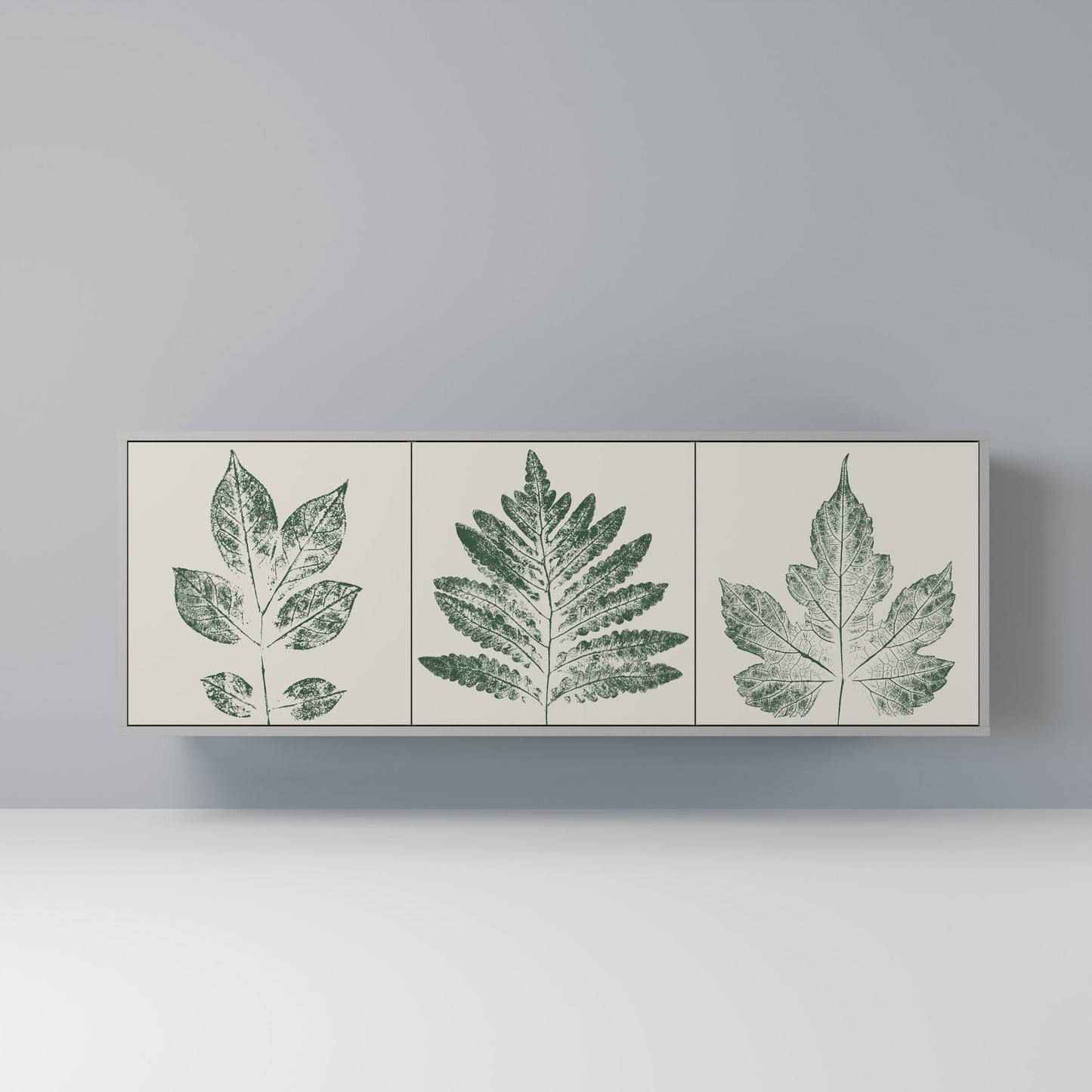GREEN LEAFY STAMPS 3-Door Sideboard in Grey Finish