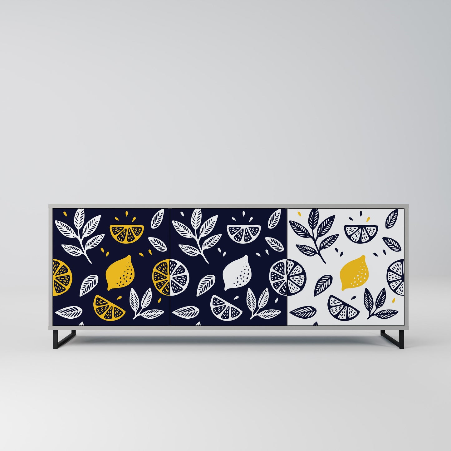 CITRUS BLACK AND WHITE 3-Door Sideboard in Grey Finish
