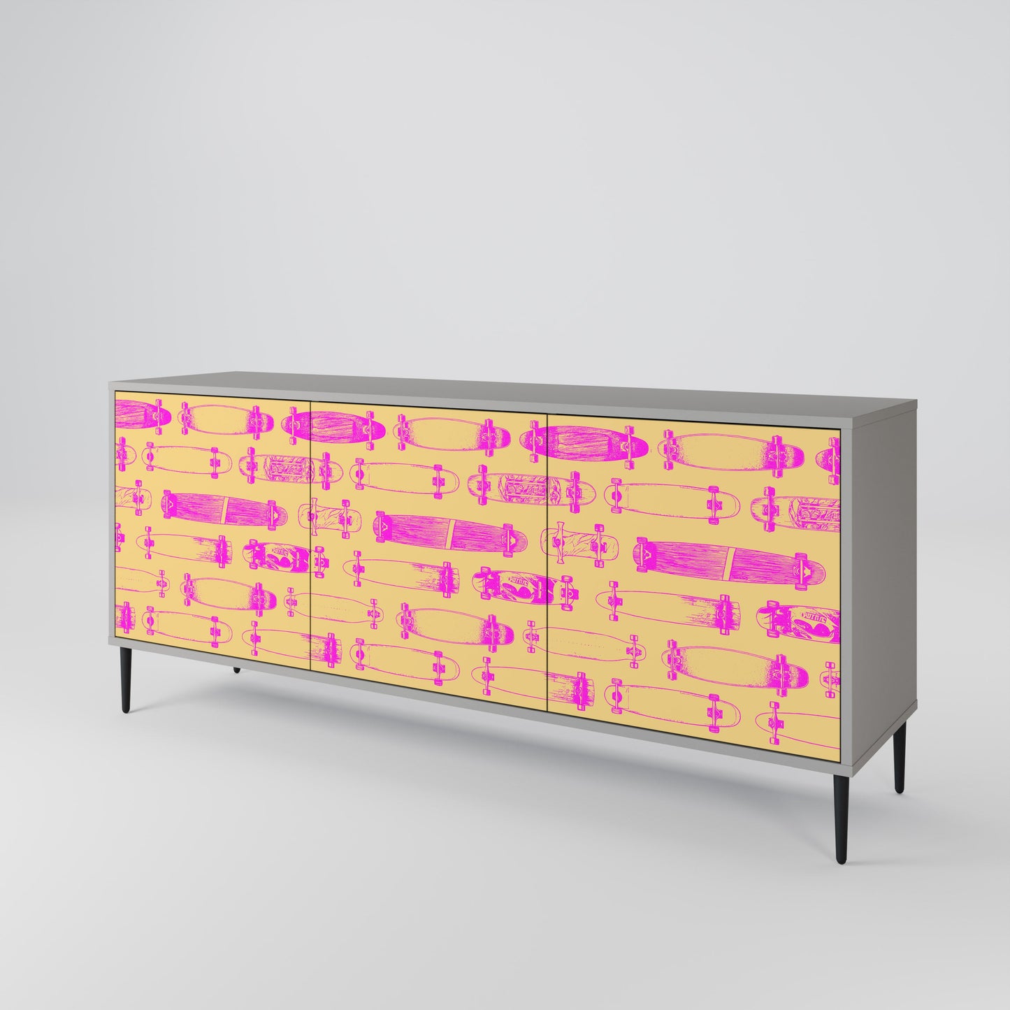 Credenza SKATEBOARD ARTISTRY a 3 ante con finitura grigia
