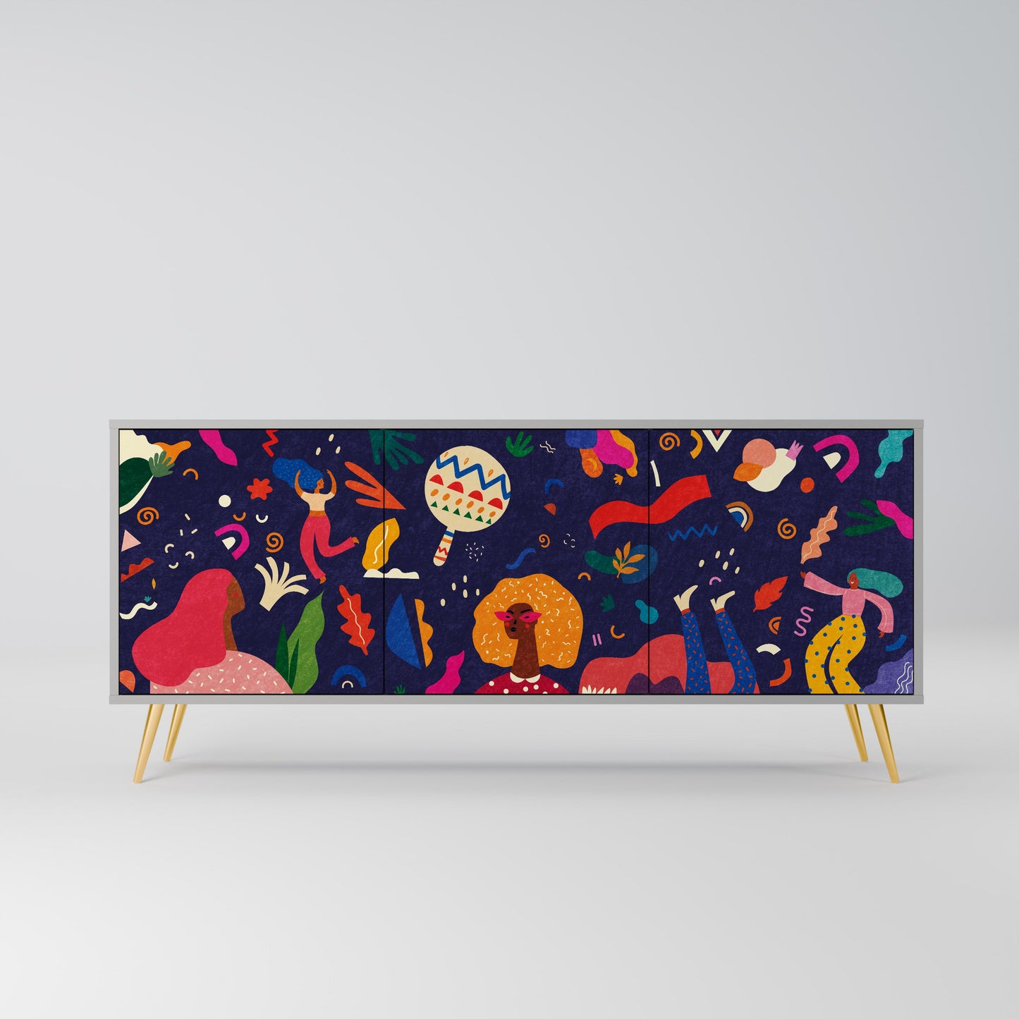 FESTIVE PLEASURES 3-Door Sideboard in Grey Finish