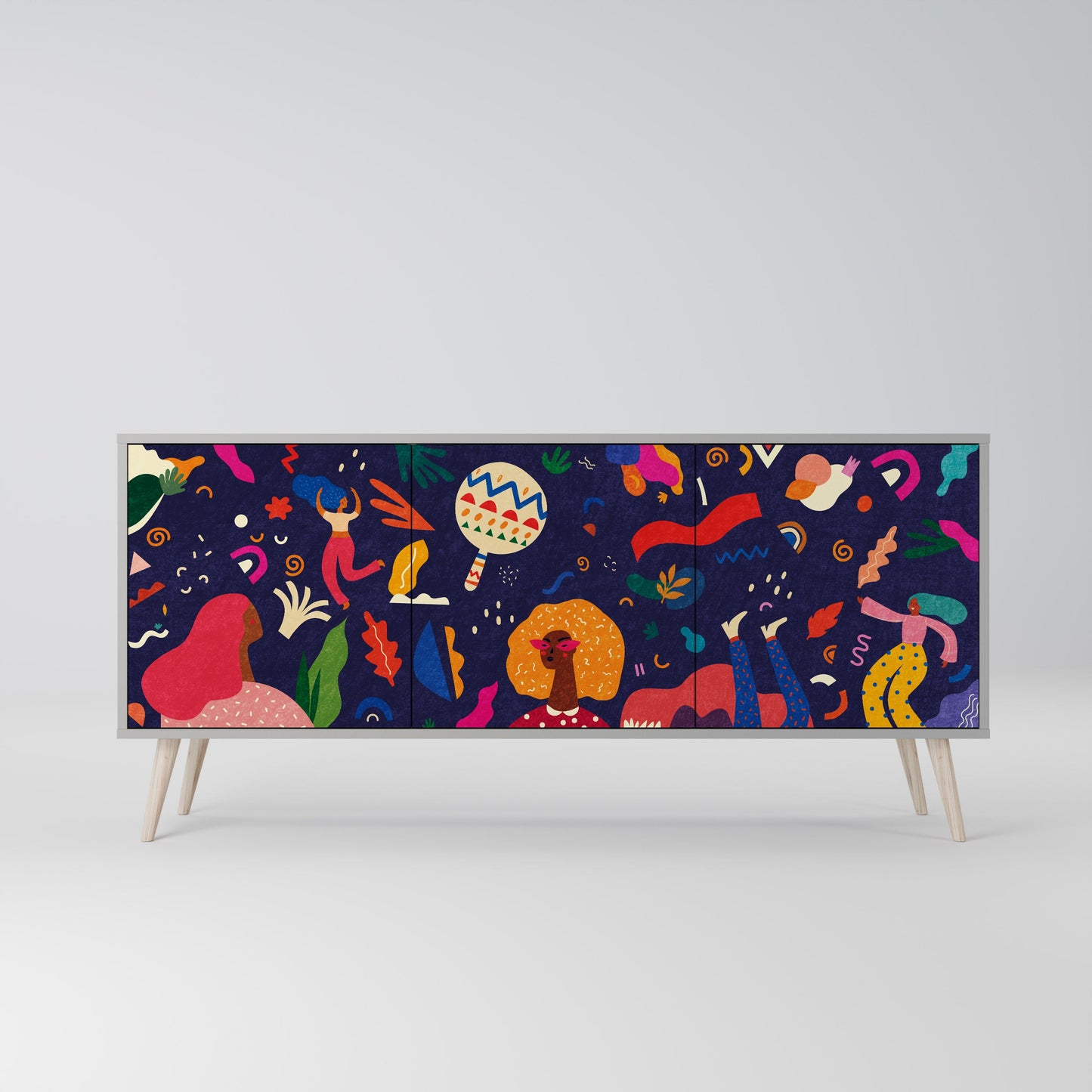 FESTIVE PLEASURES 3-Door Sideboard in Grey Finish