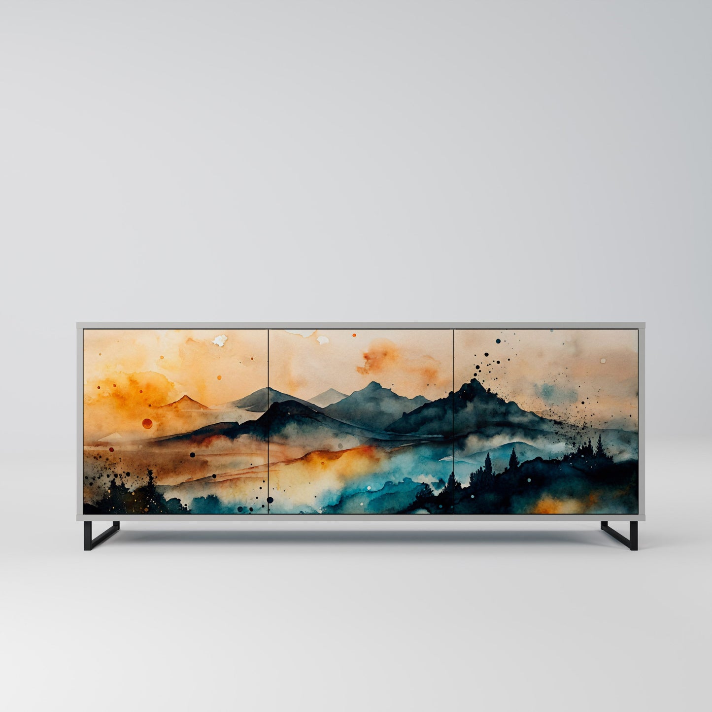 OMINOUS MOUNTAINS 3-Door Sideboard in Grey Finish
