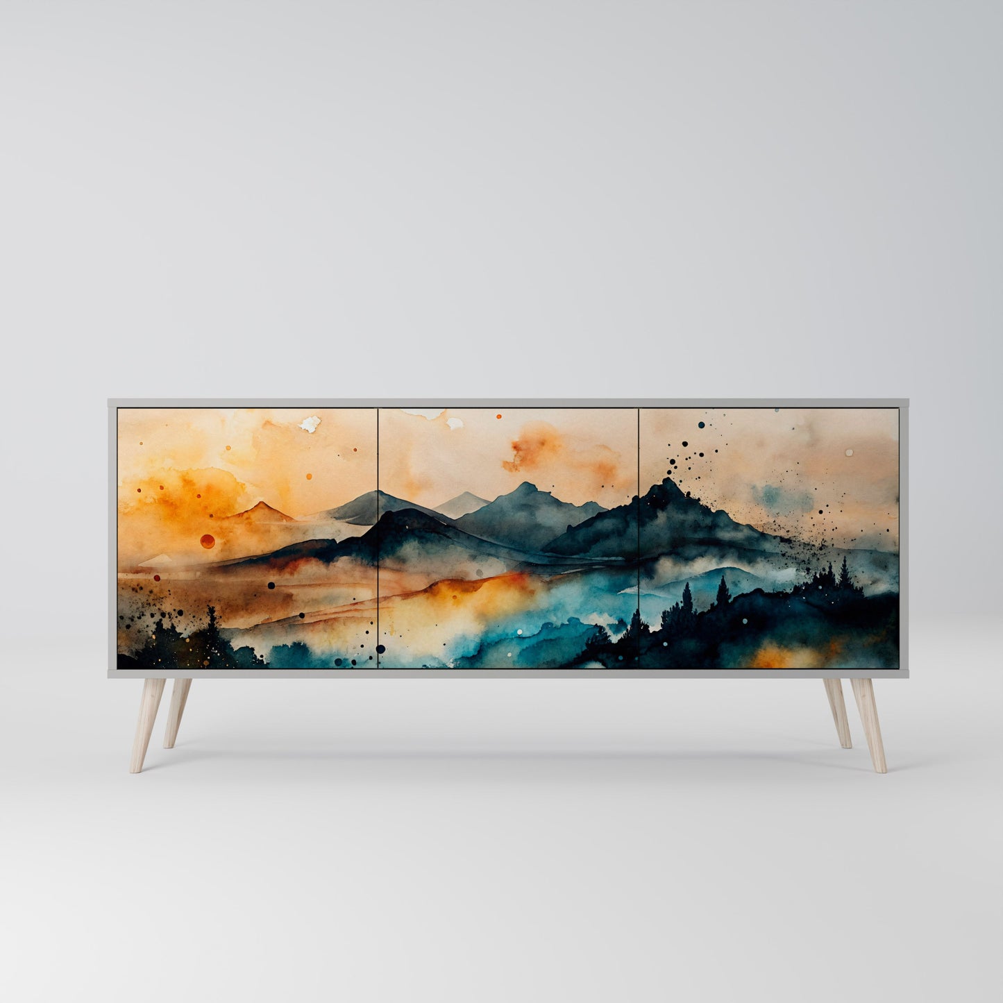 OMINOUS MOUNTAINS 3-Door Sideboard in Grey Finish