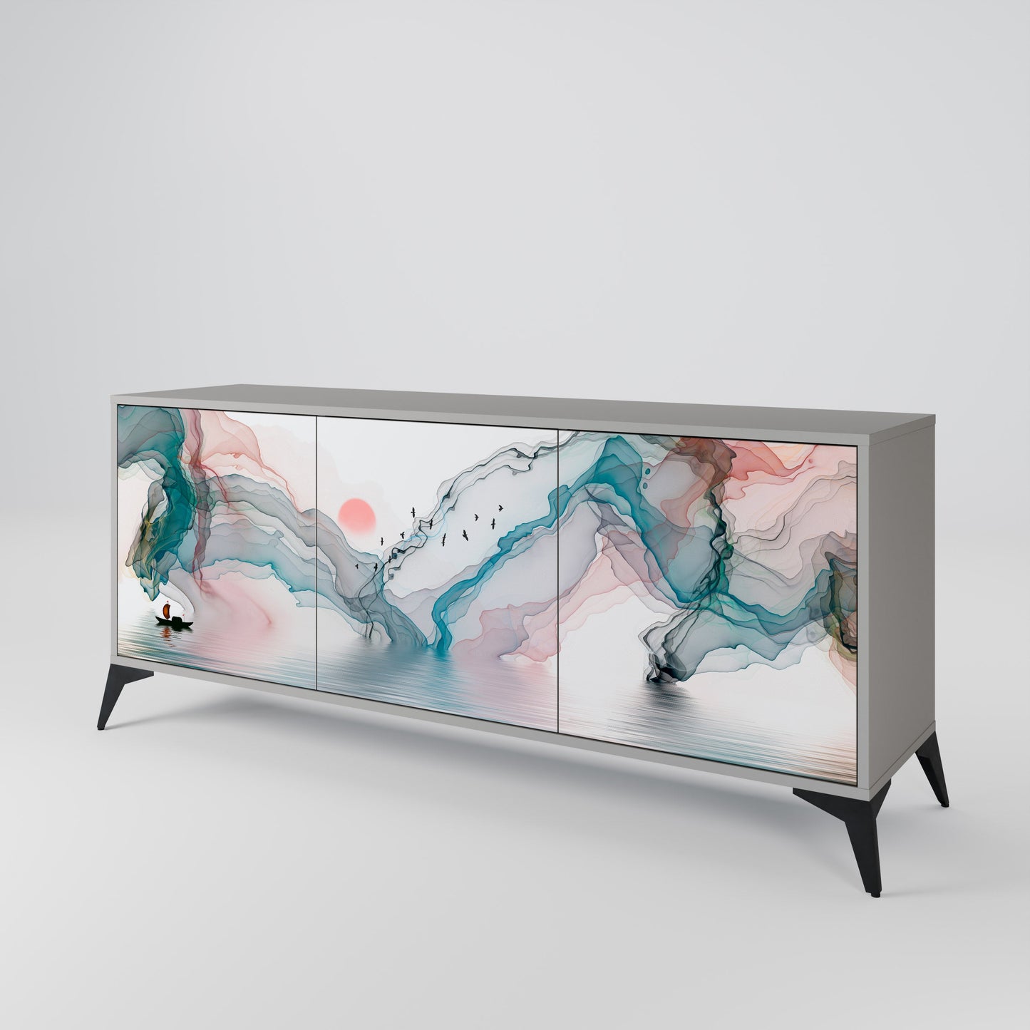VELVET CROSSING 3-Door Sideboard in Grey Finish