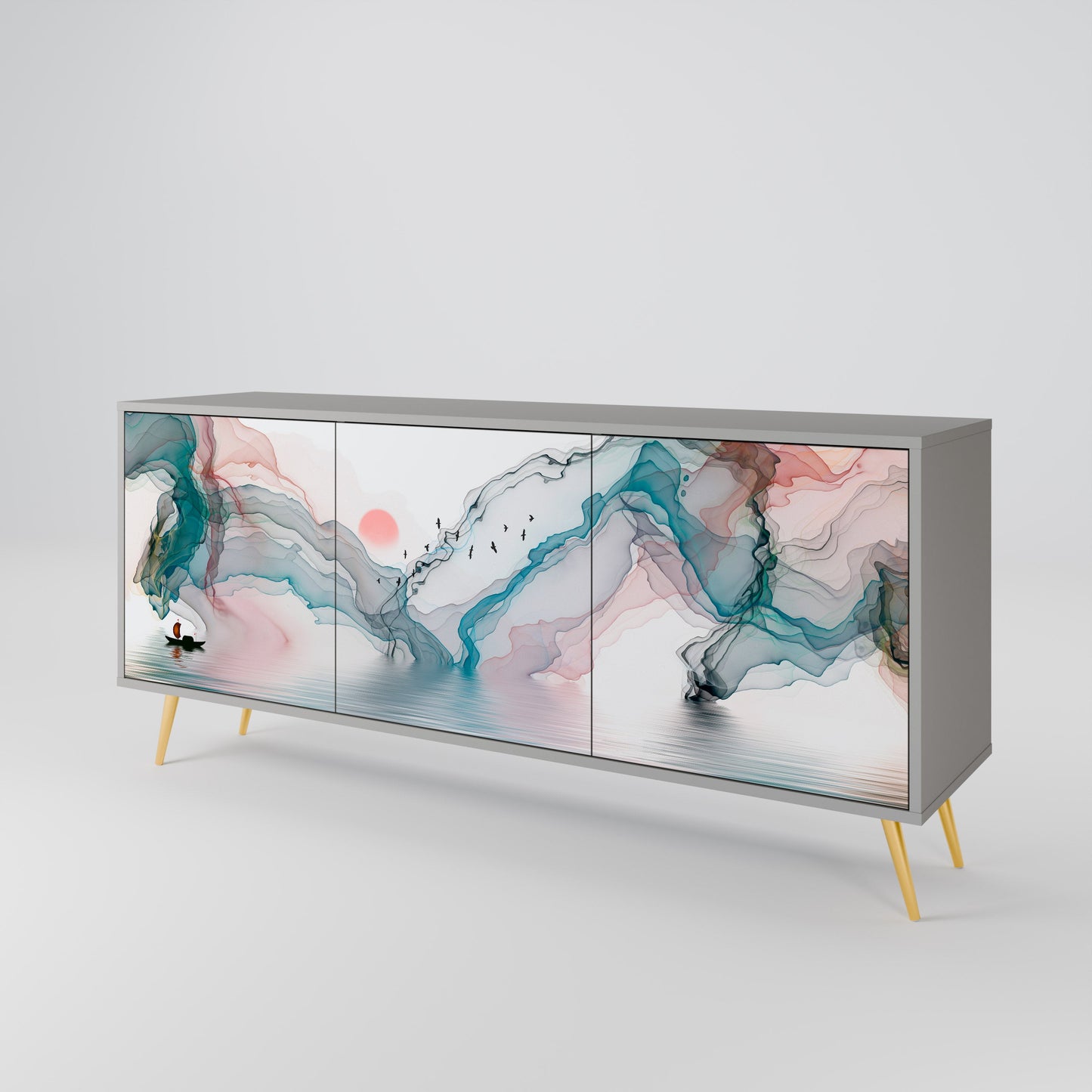 VELVET CROSSING 3-Door Sideboard in Grey Finish