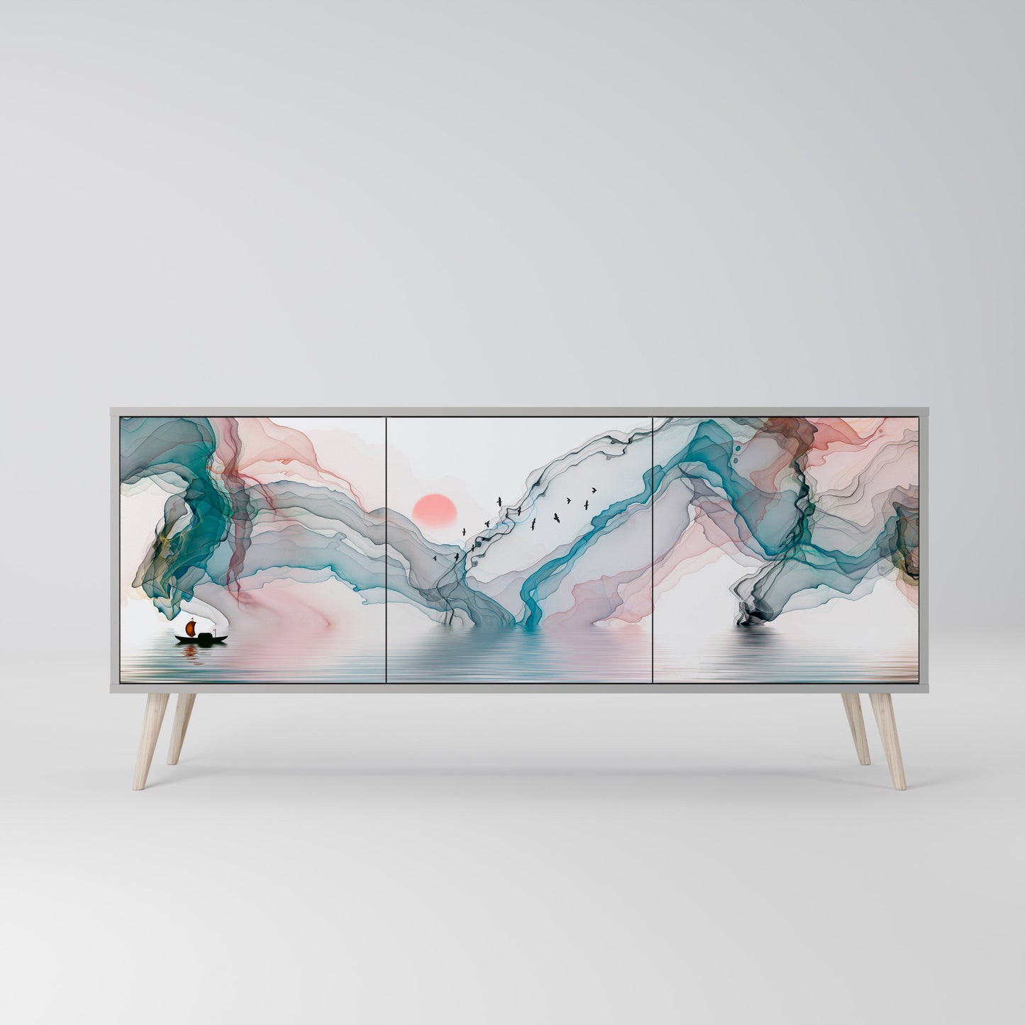 VELVET CROSSING 3-Door Sideboard in Grey Finish