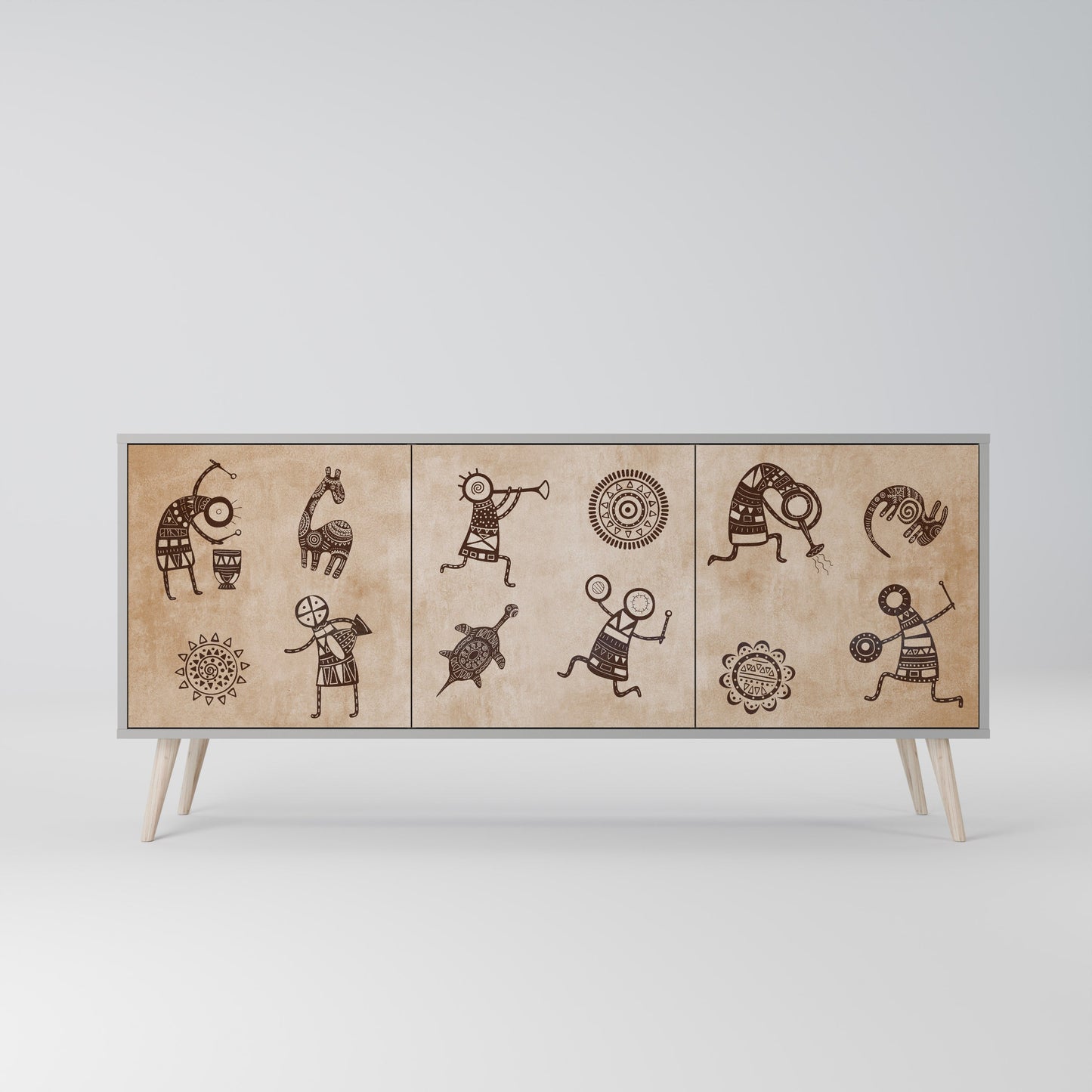 AFRICAN STYLE 3-Door Sideboard in Grey Finish