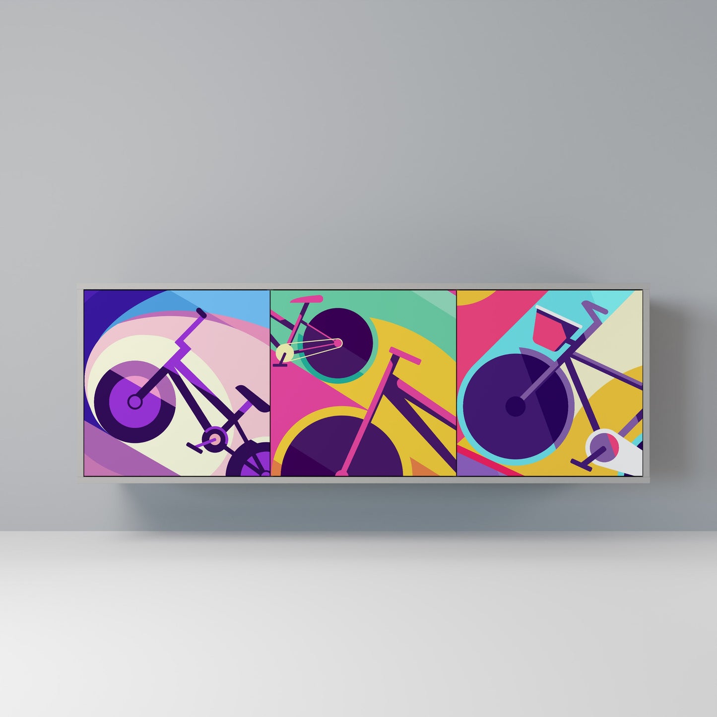 Credenza a 3 ante BIKE DREAMS in finitura grigia