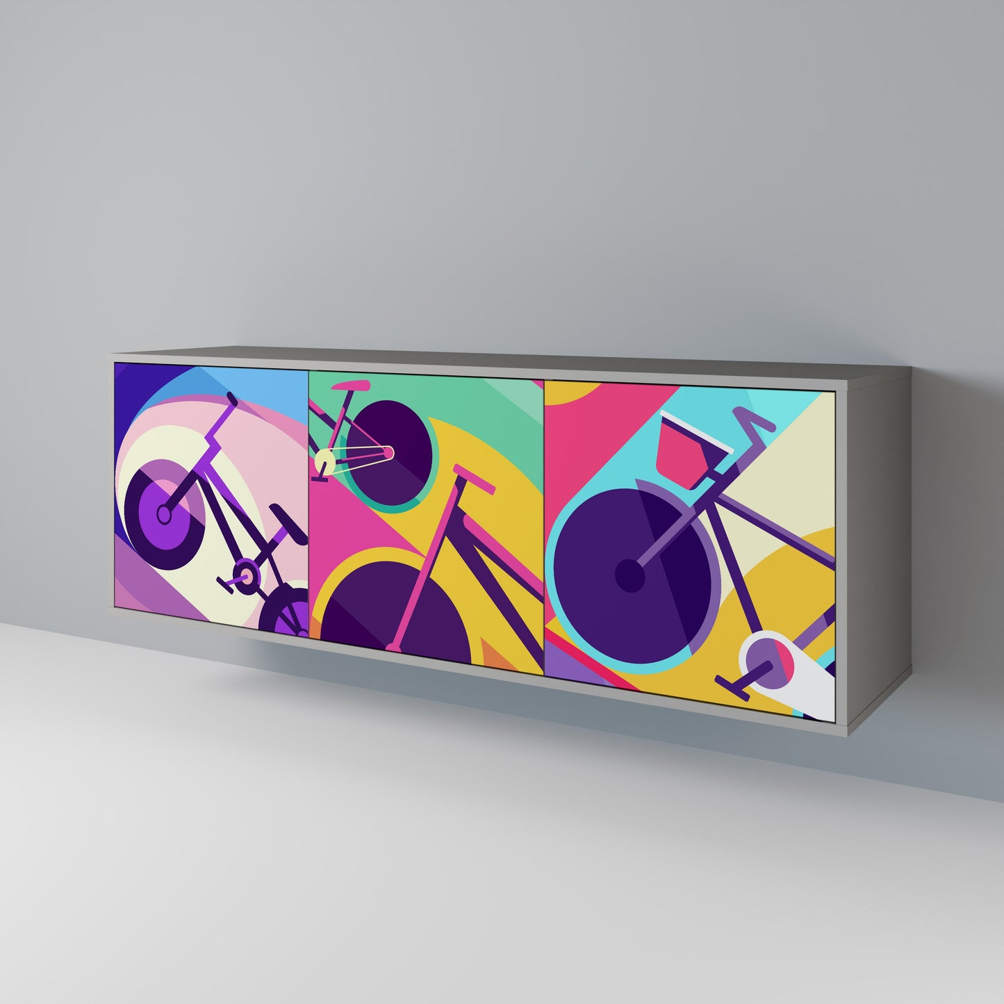 Credenza a 3 ante BIKE DREAMS in finitura grigia