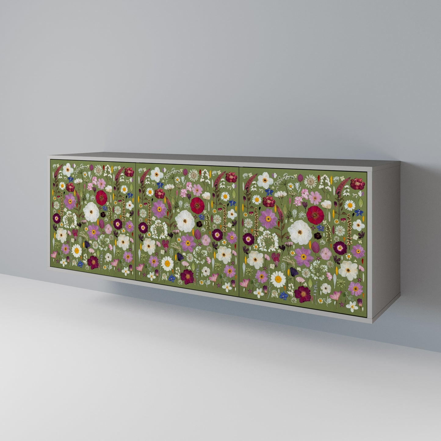 WILD GARDEN 3-Door Sideboard in Grey Finish