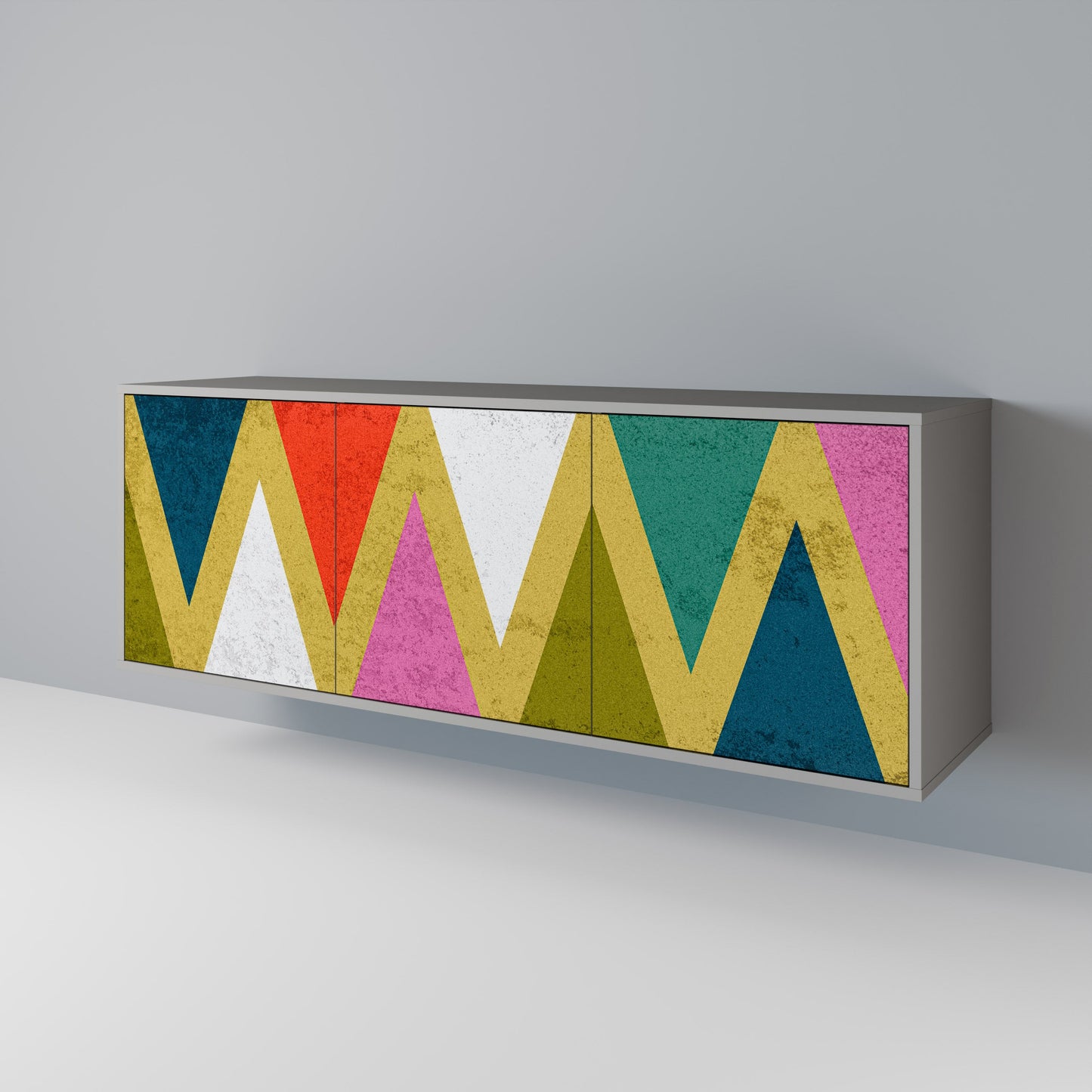 COLORFUL TRIANGLES 3-Door Sideboard in Grey Finish