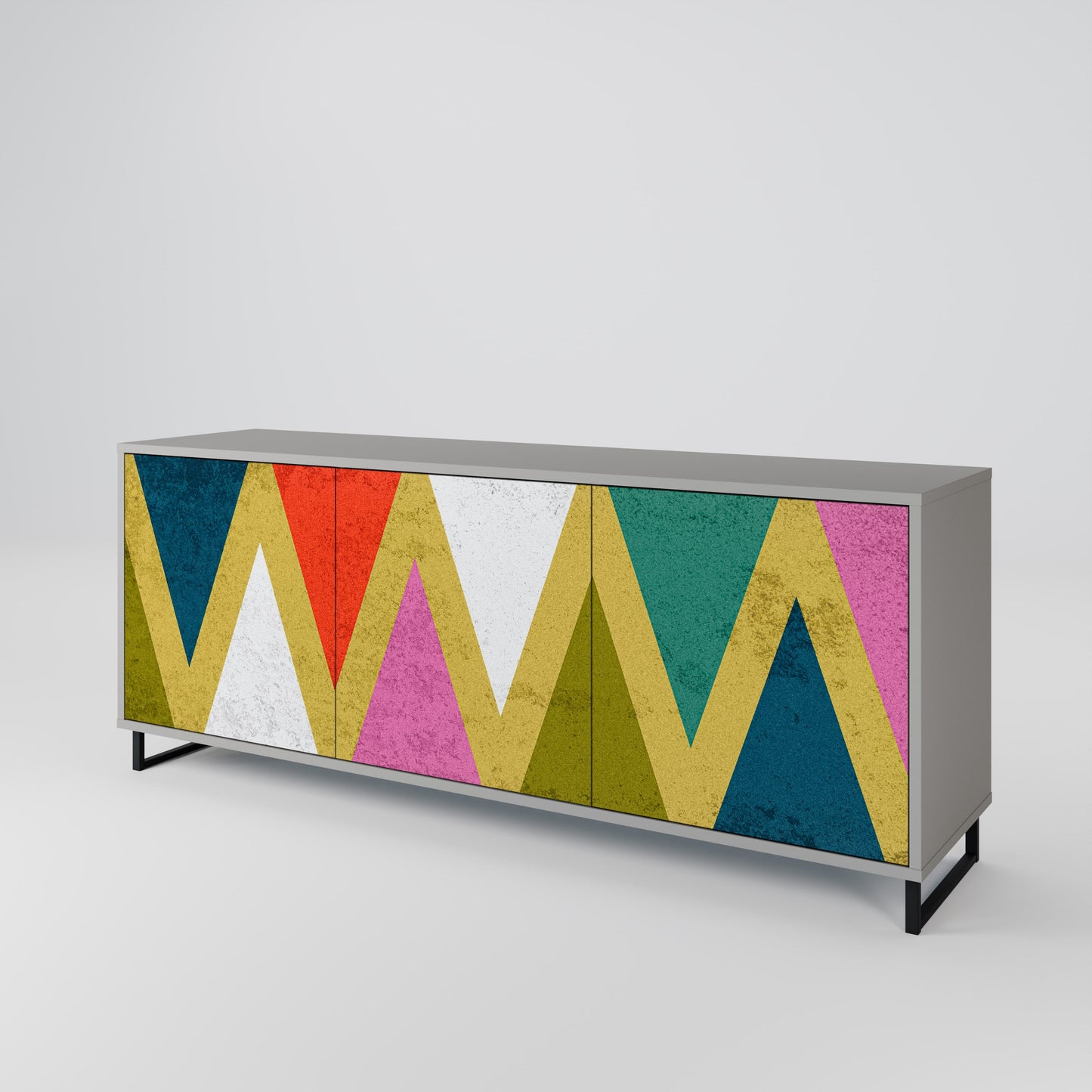 COLORFUL TRIANGLES 3-Door Sideboard in Grey Finish