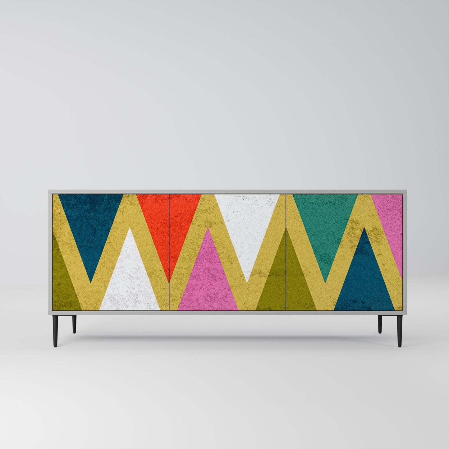 COLORFUL TRIANGLES 3-Door Sideboard in Grey Finish