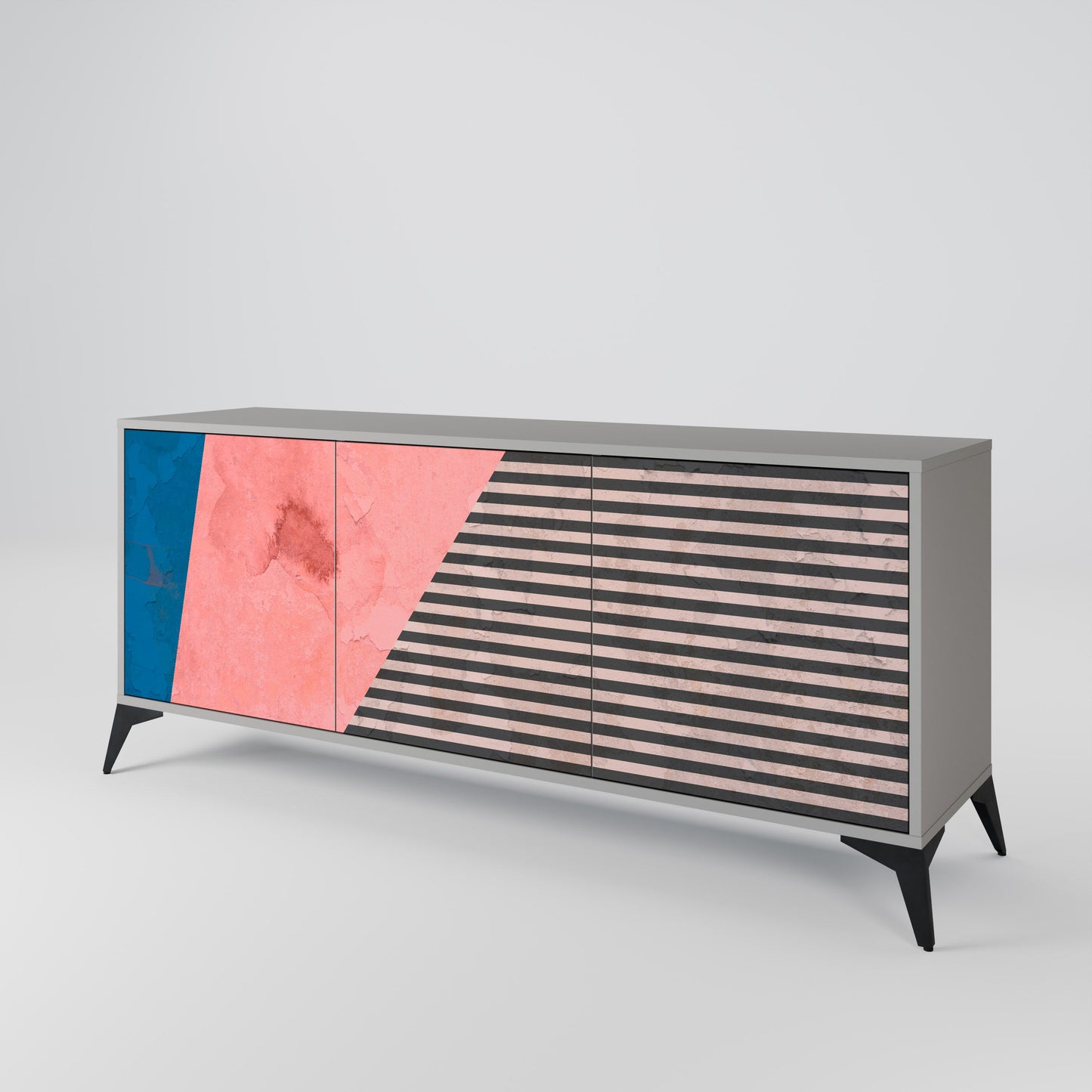 GLAMOROUS STRIPE 3-Door Sideboard in Grey Finish
