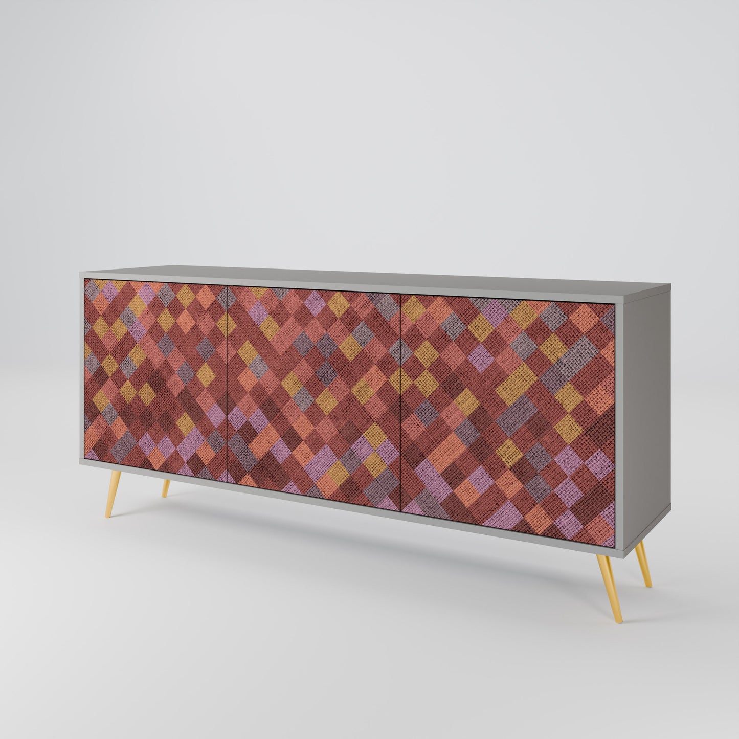 PAINTED SQUARES 3-Door Sideboard in Grey Finish