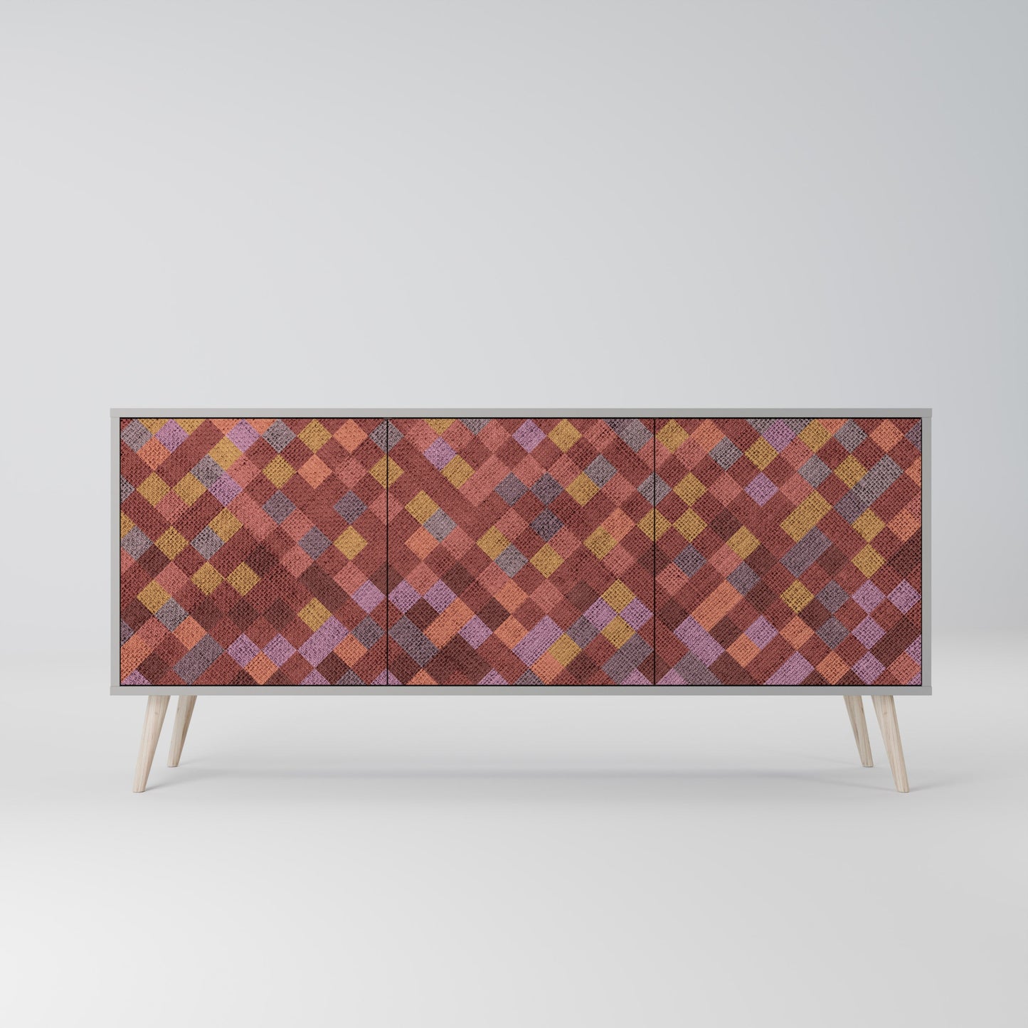 PAINTED SQUARES 3-Door Sideboard in Grey Finish