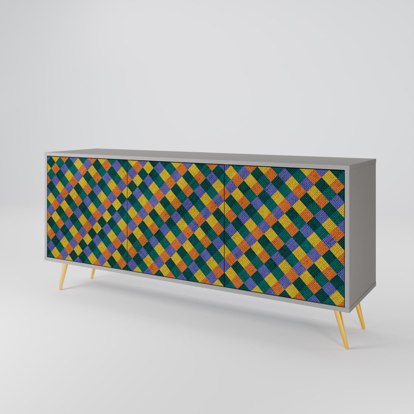PAINTED SQUARES MIX 3-Door Sideboard in Grey Finish