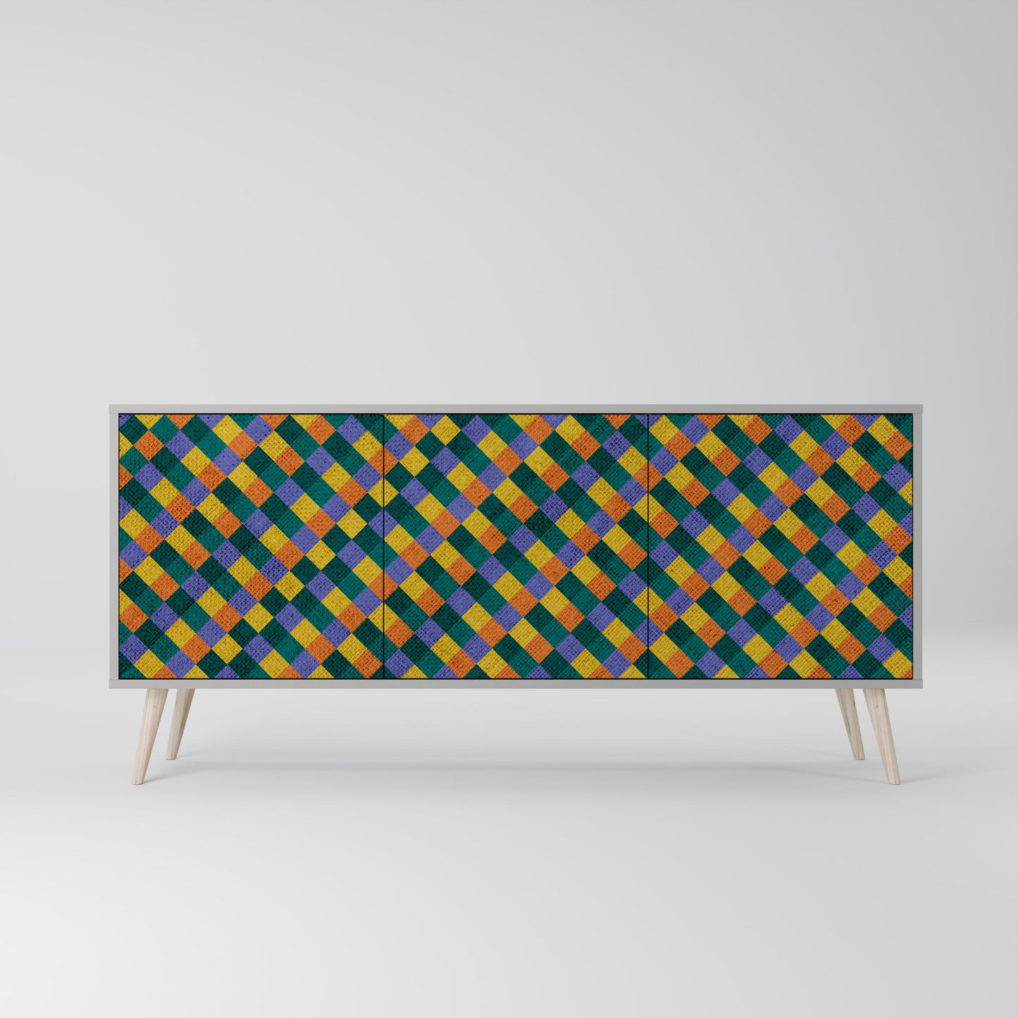 PAINTED SQUARES MIX 3-Door Sideboard in Grey Finish