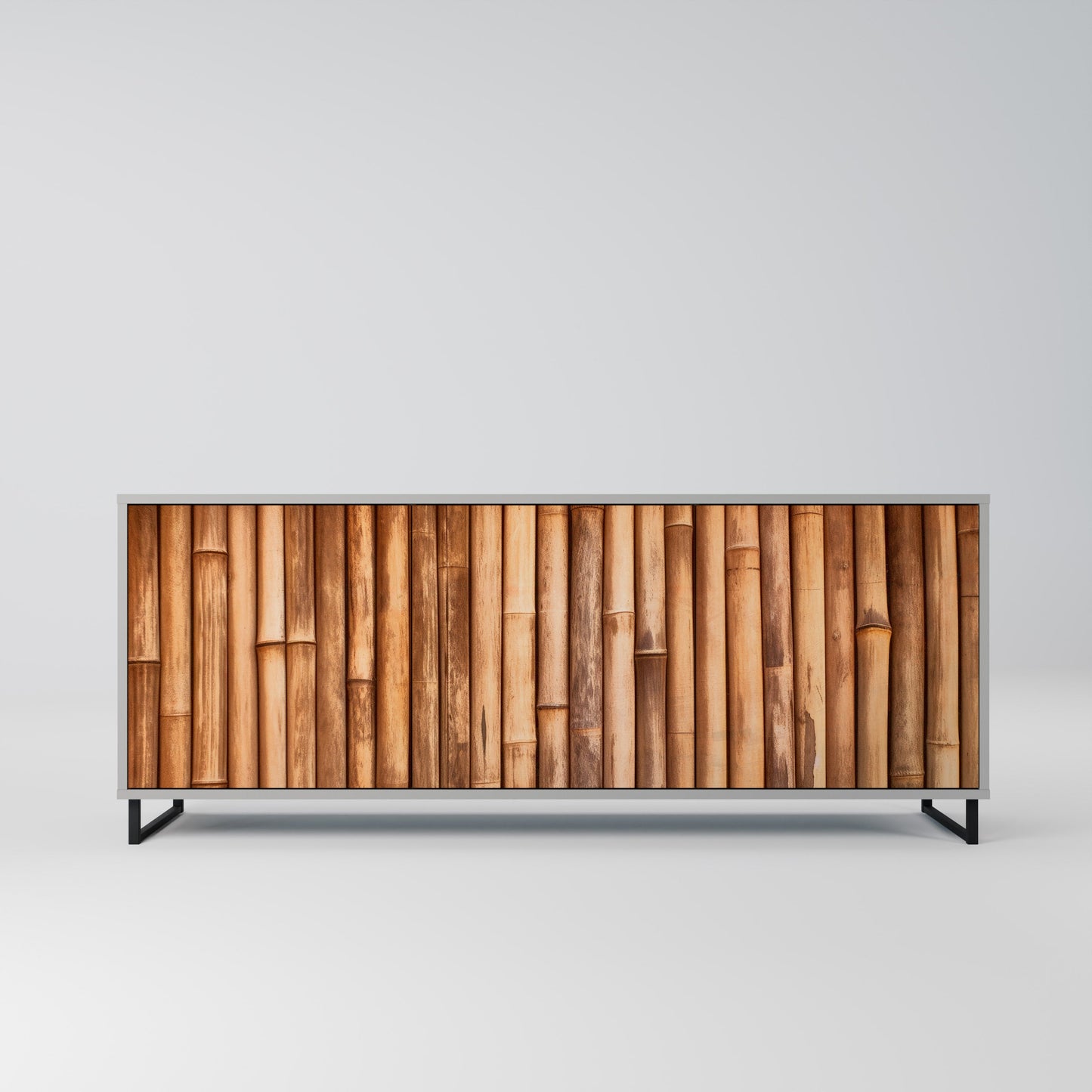NATURAL WOOD 3-Door Sideboard in Grey Finish