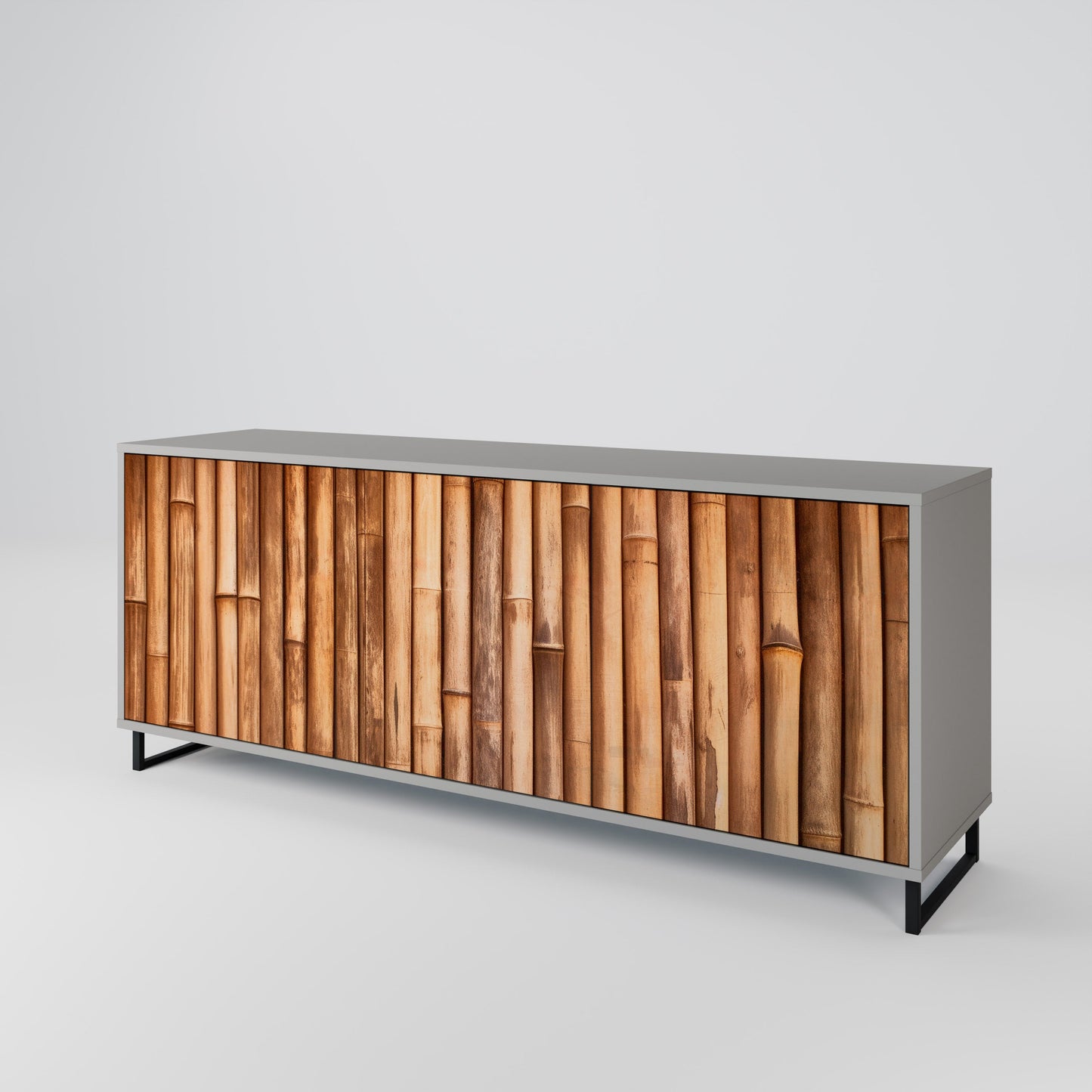 NATURAL WOOD 3-Door Sideboard in Grey Finish
