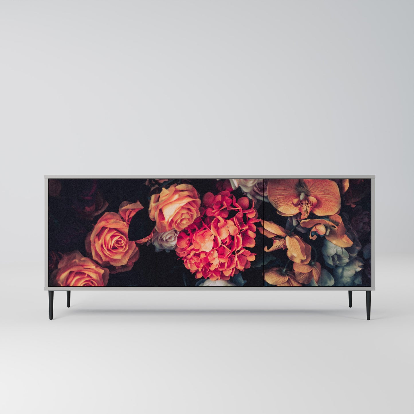 NEVERENDING BLOOM 3-Door Sideboard in Grey Finish