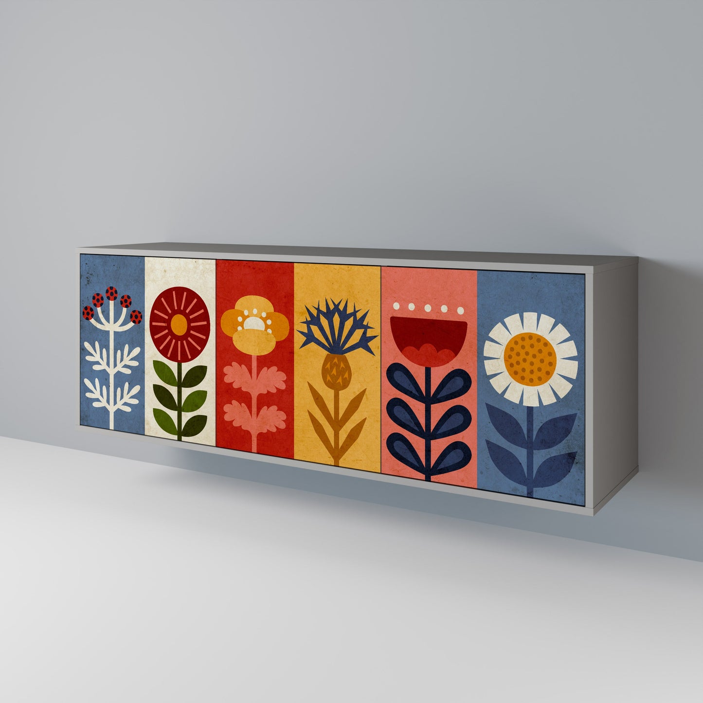 Credenza SCANDIC FLOWERET a 3 ante in finitura grigia