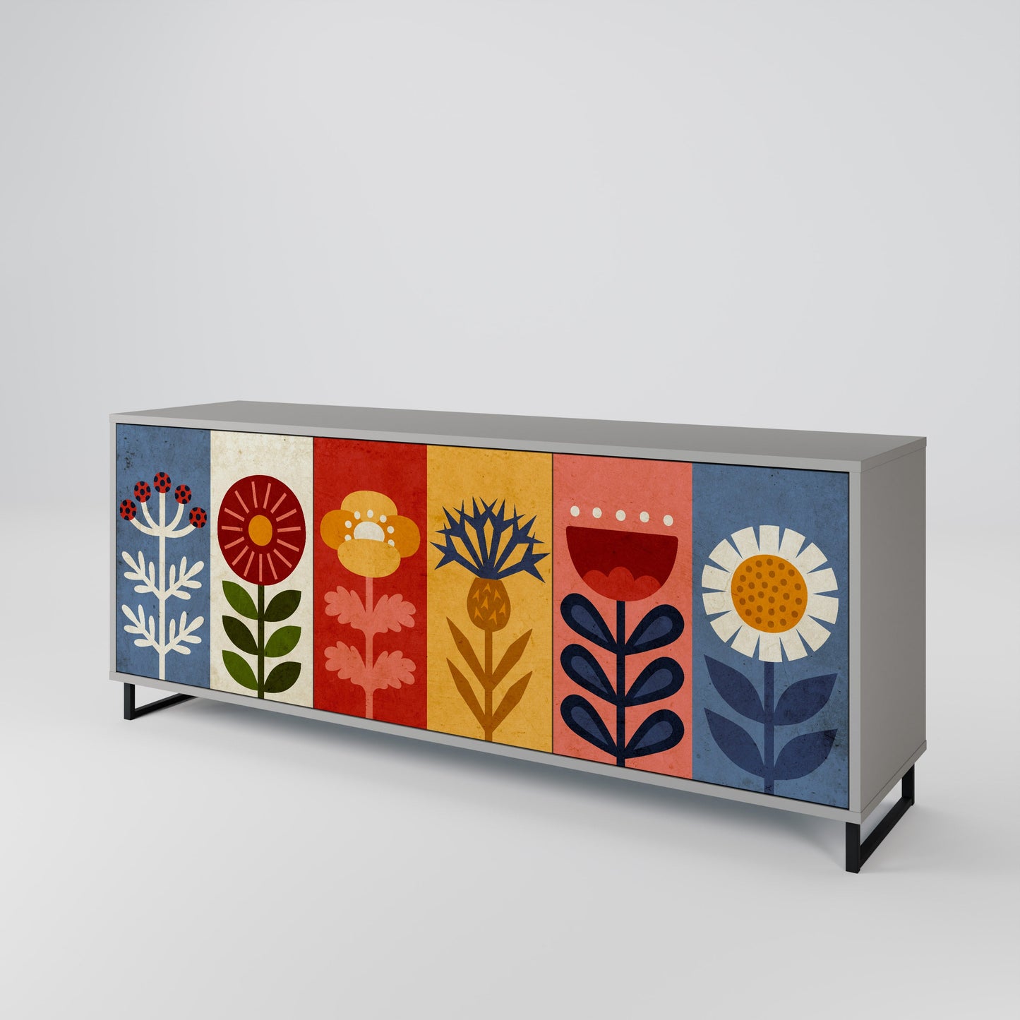 Credenza SCANDIC FLOWERET a 3 ante in finitura grigia