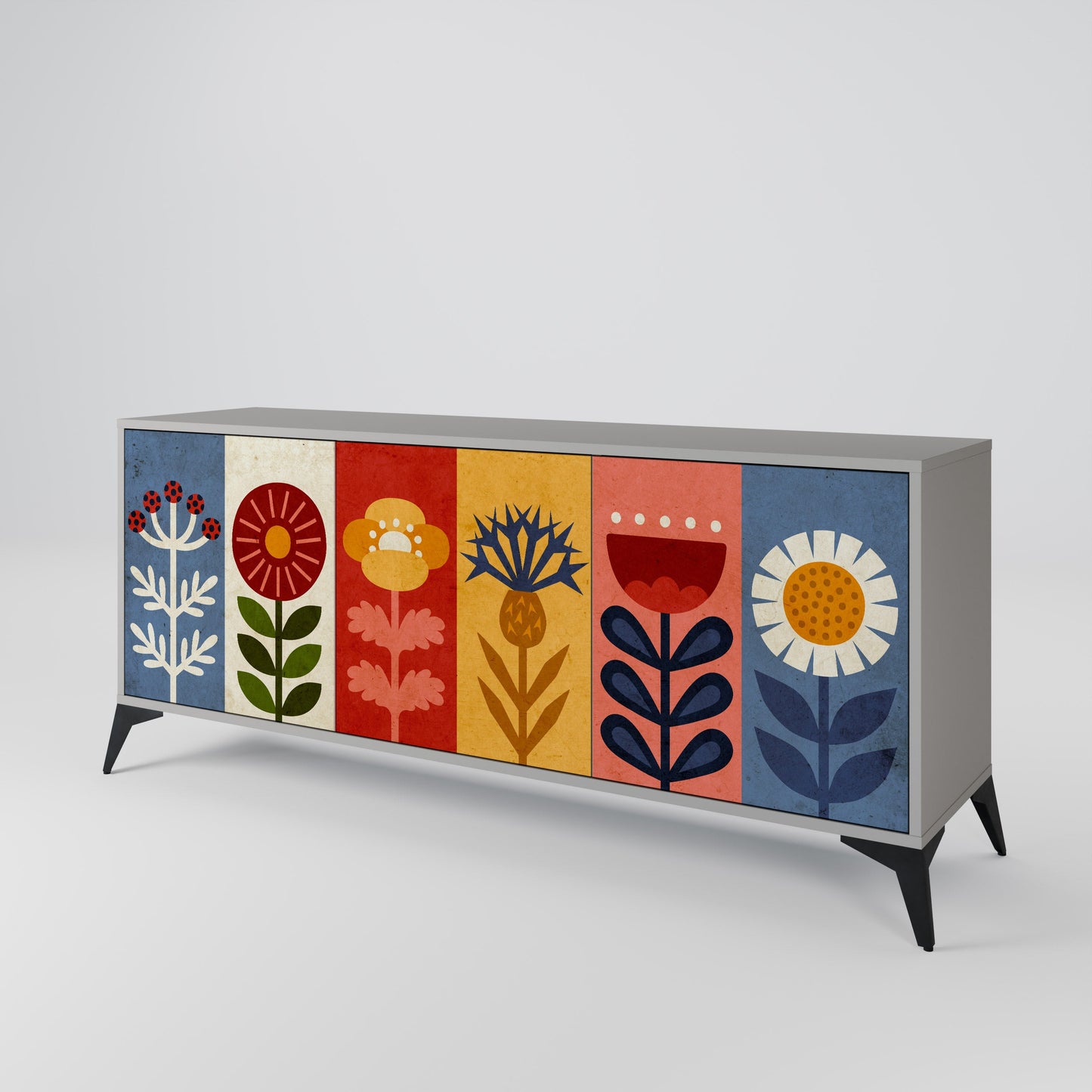 Credenza SCANDIC FLOWERET a 3 ante in finitura grigia