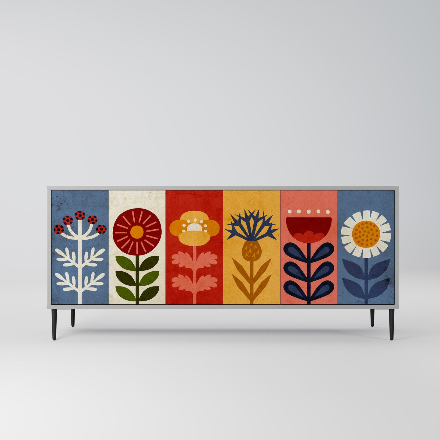 Credenza SCANDIC FLOWERET a 3 ante in finitura grigia