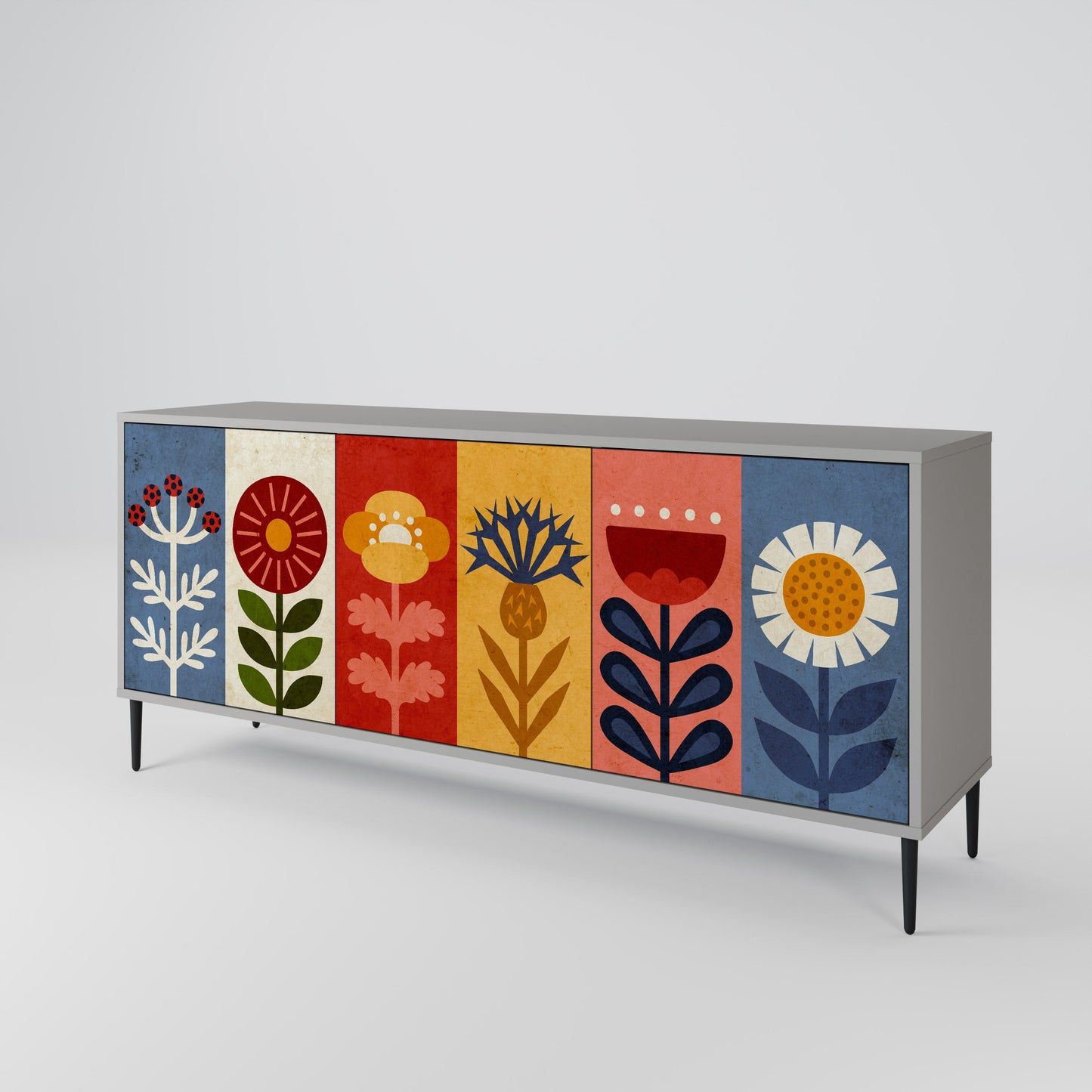 Credenza SCANDIC FLOWERET a 3 ante in finitura grigia