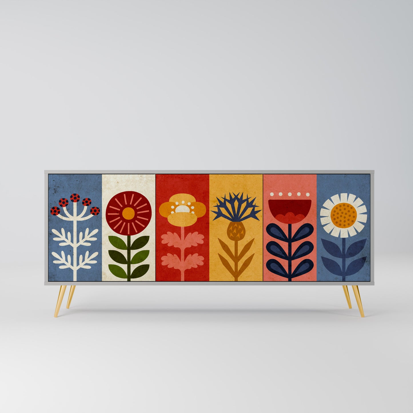 Credenza SCANDIC FLOWERET a 3 ante in finitura grigia
