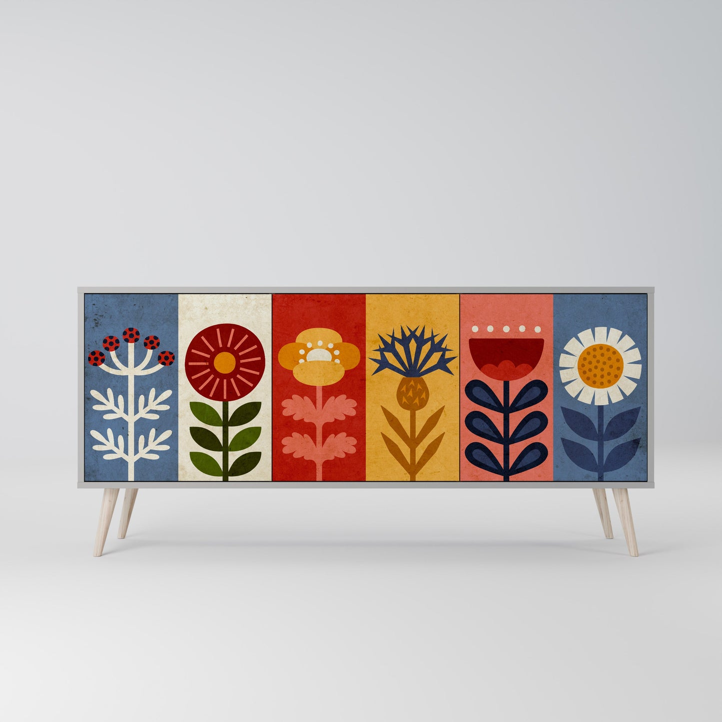 Credenza SCANDIC FLOWERET a 3 ante in finitura grigia